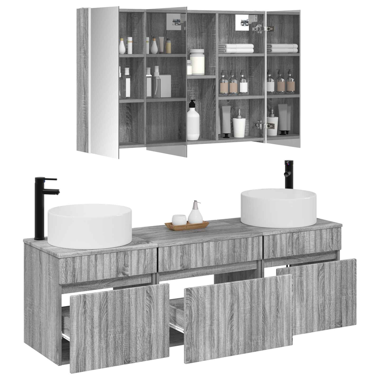Set ormarića za kupaonicu 4 pcs Siva Sonoma