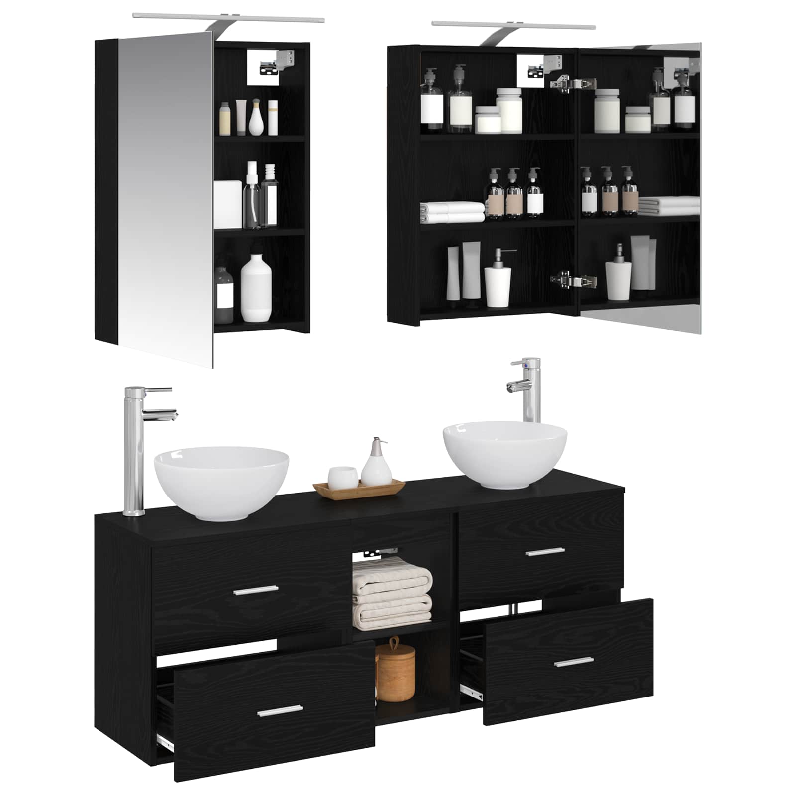 Set ormarića za kupaonicu 5 pcs Crni hrast 50 x 14,5 x 70 cm