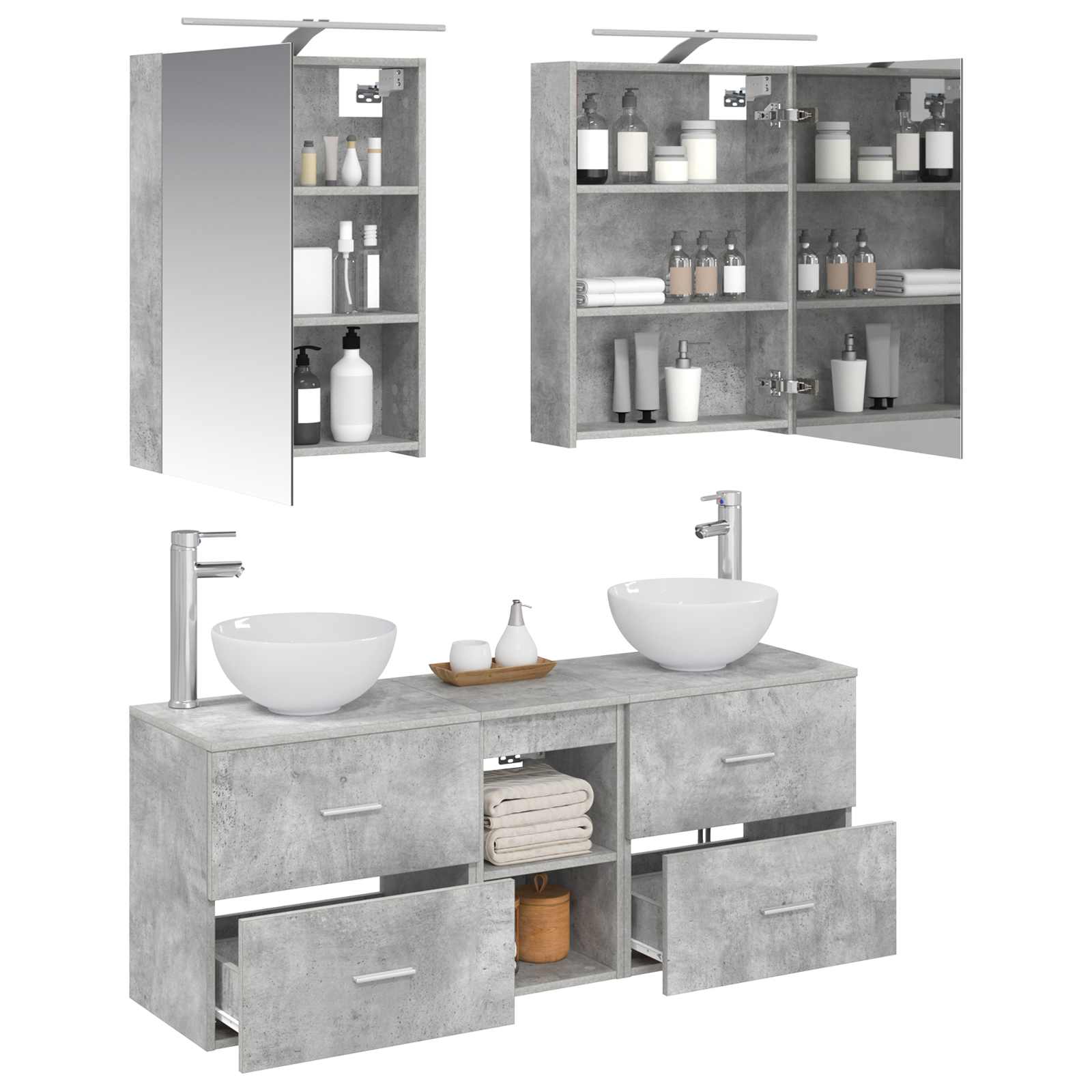 Set ormarića za kupaonicu 5 pcs Betonska siva 50 x 14,5 x 70 cm