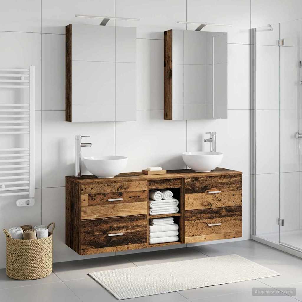 Set ormarića za kupaonicu 5 pcs Staro drvo 50 x 14,5 x 70 cm