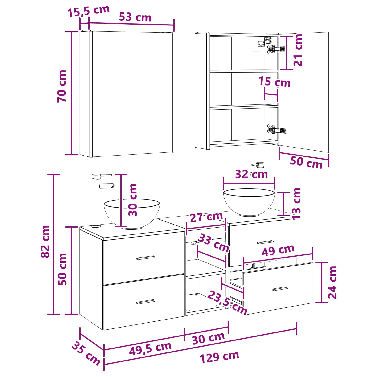 Set ormarića za kupaonicu 5 pcs Staro drvo 53 x 15,5 x 70 cm