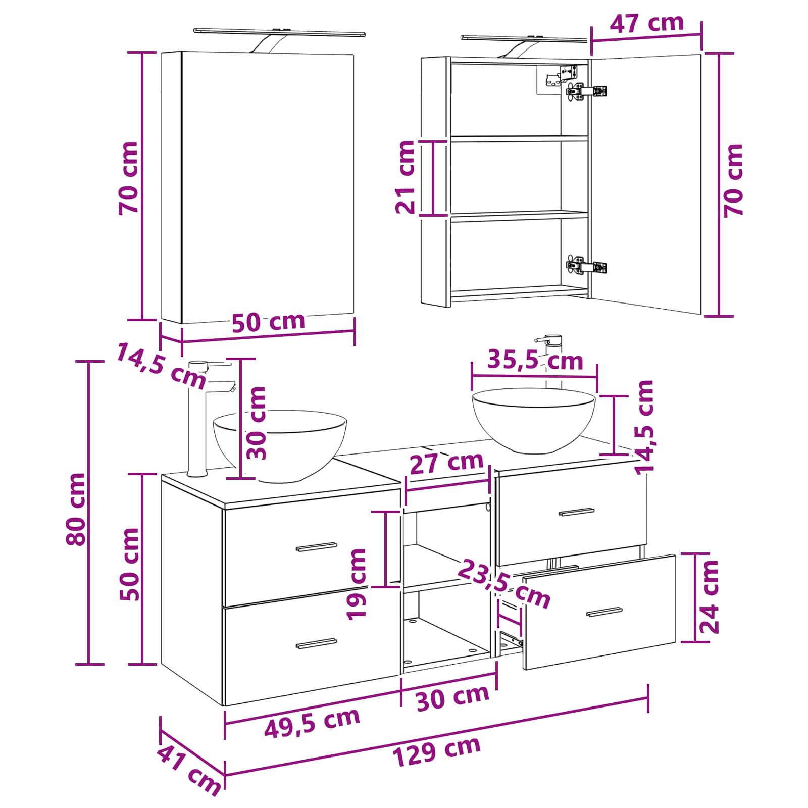 Set namještaja za kupaonicu 5 pcs Dimljeni hrast