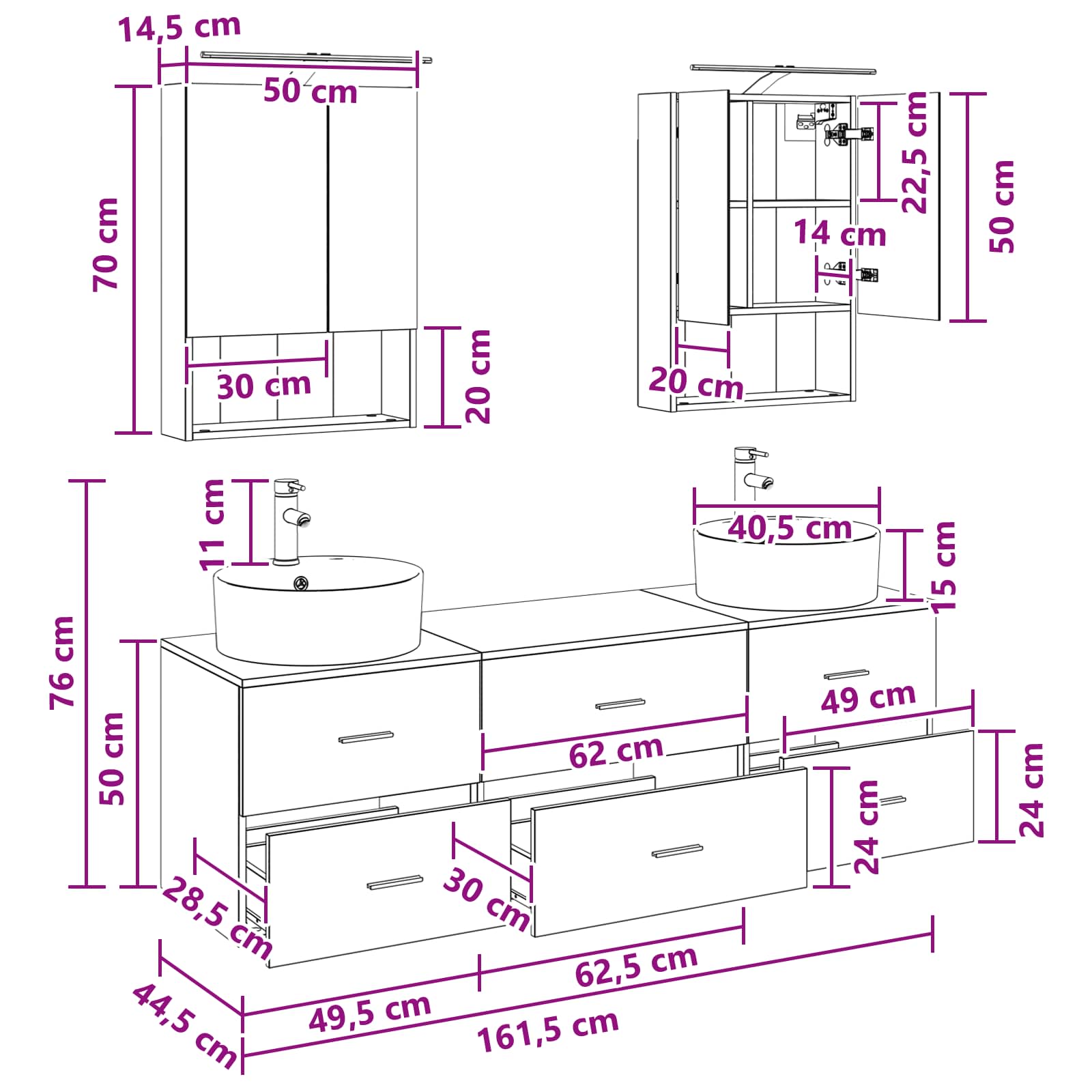 Set namještaja za kupaonicu 5 pcs Betonska siva