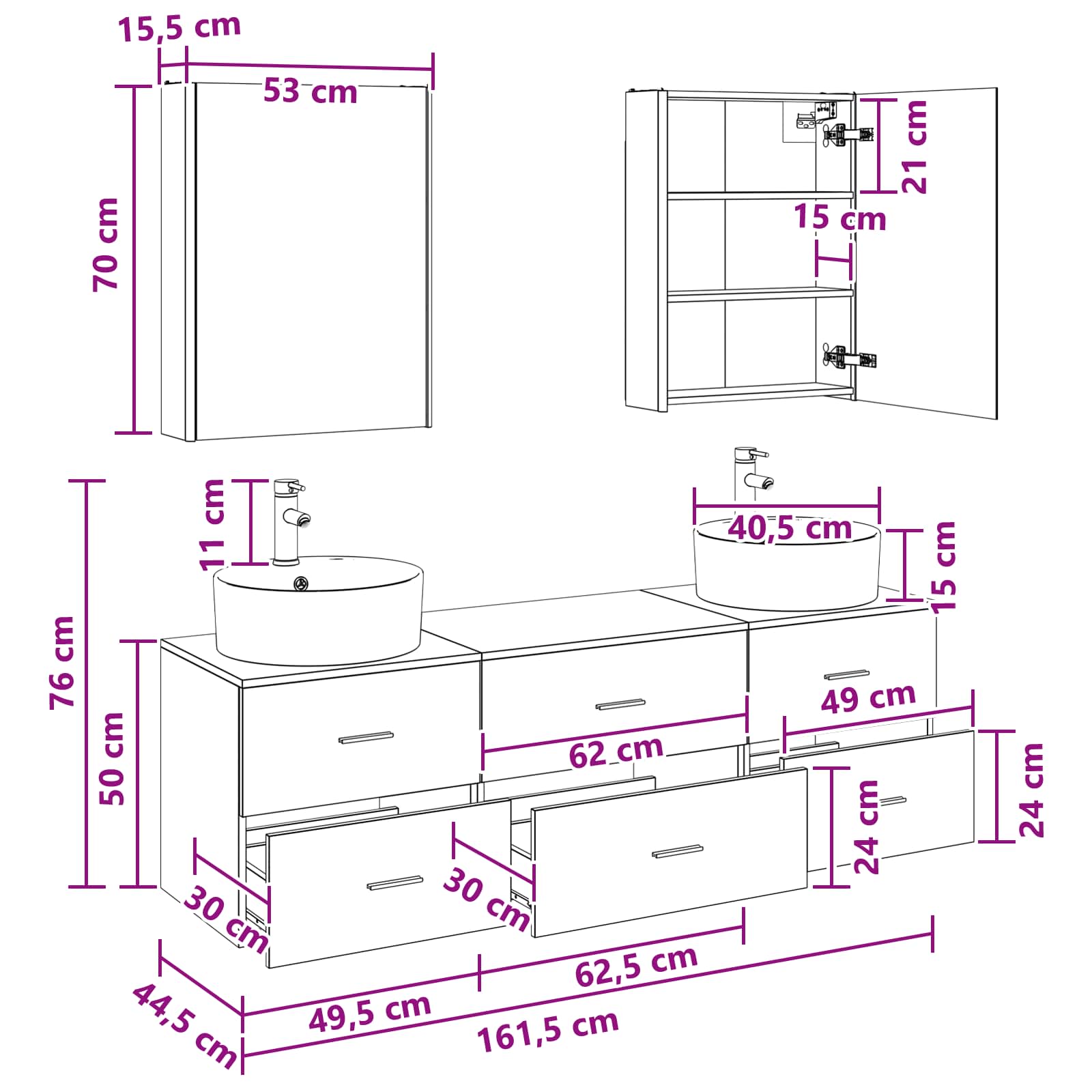 Set namještaja za kupaonicu 5 pcs Dimljeni hrast