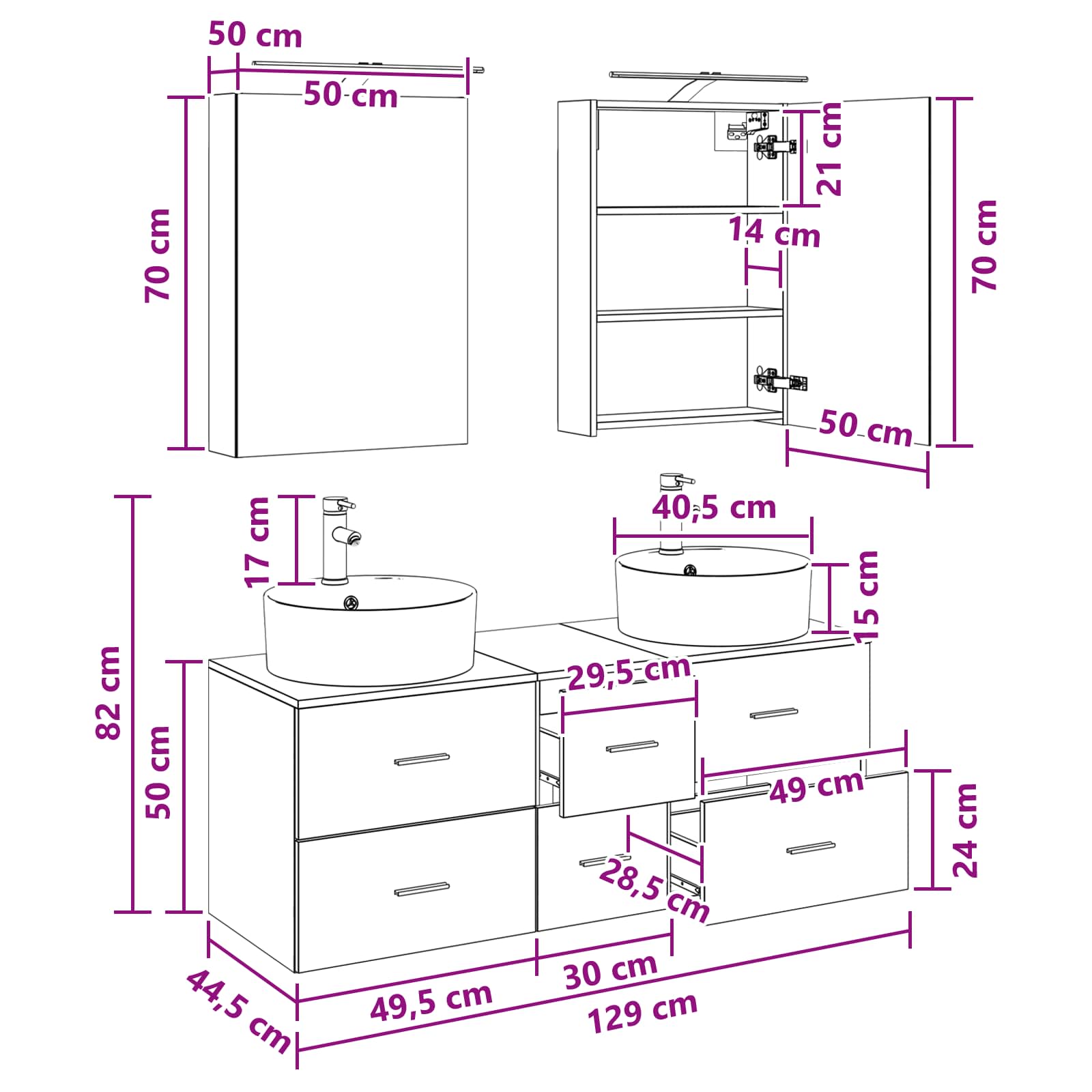 Set namještaja za kupaonicu 5 pcs Crni hrast