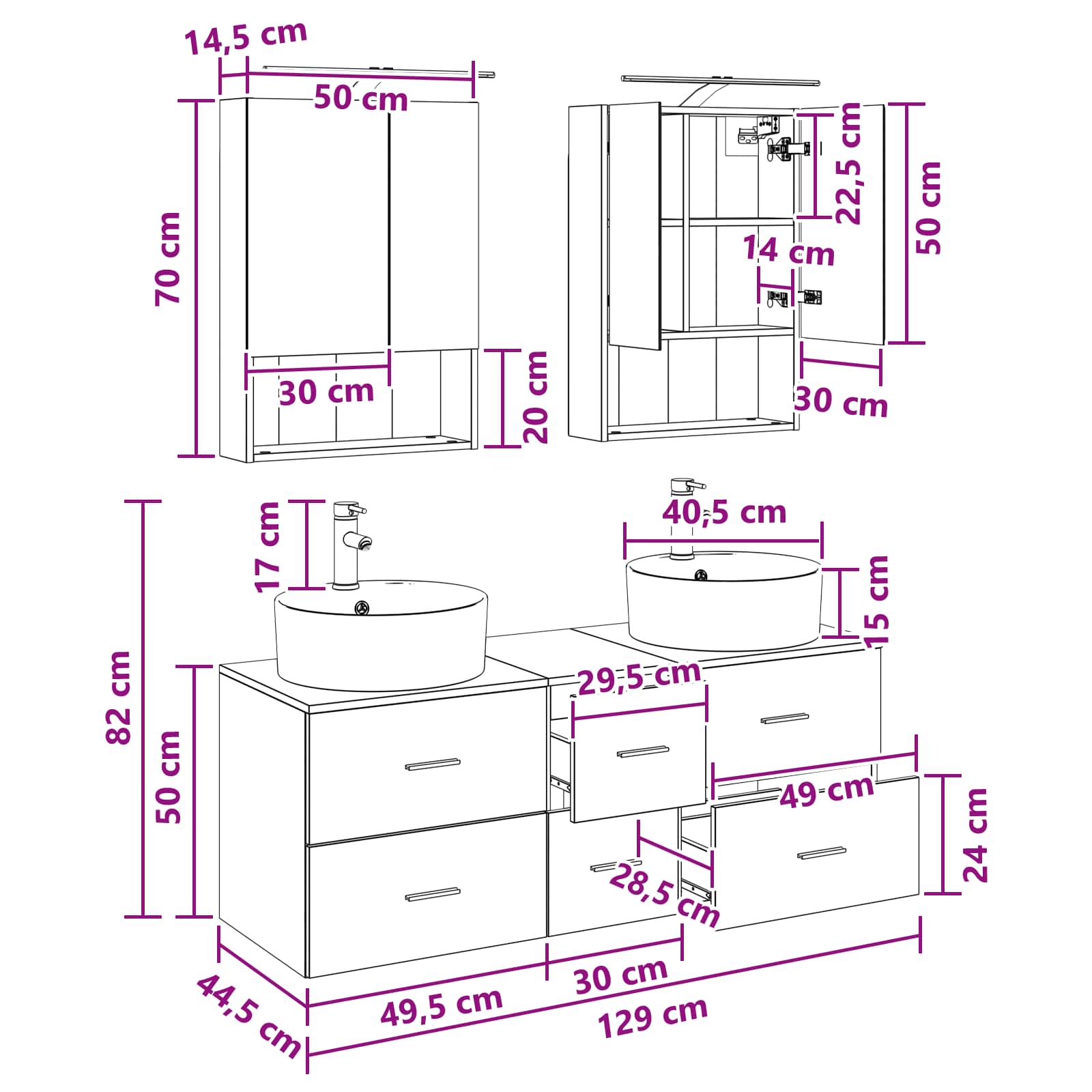 Set namještaja za kupaonicu 5 pcs Betonska siva