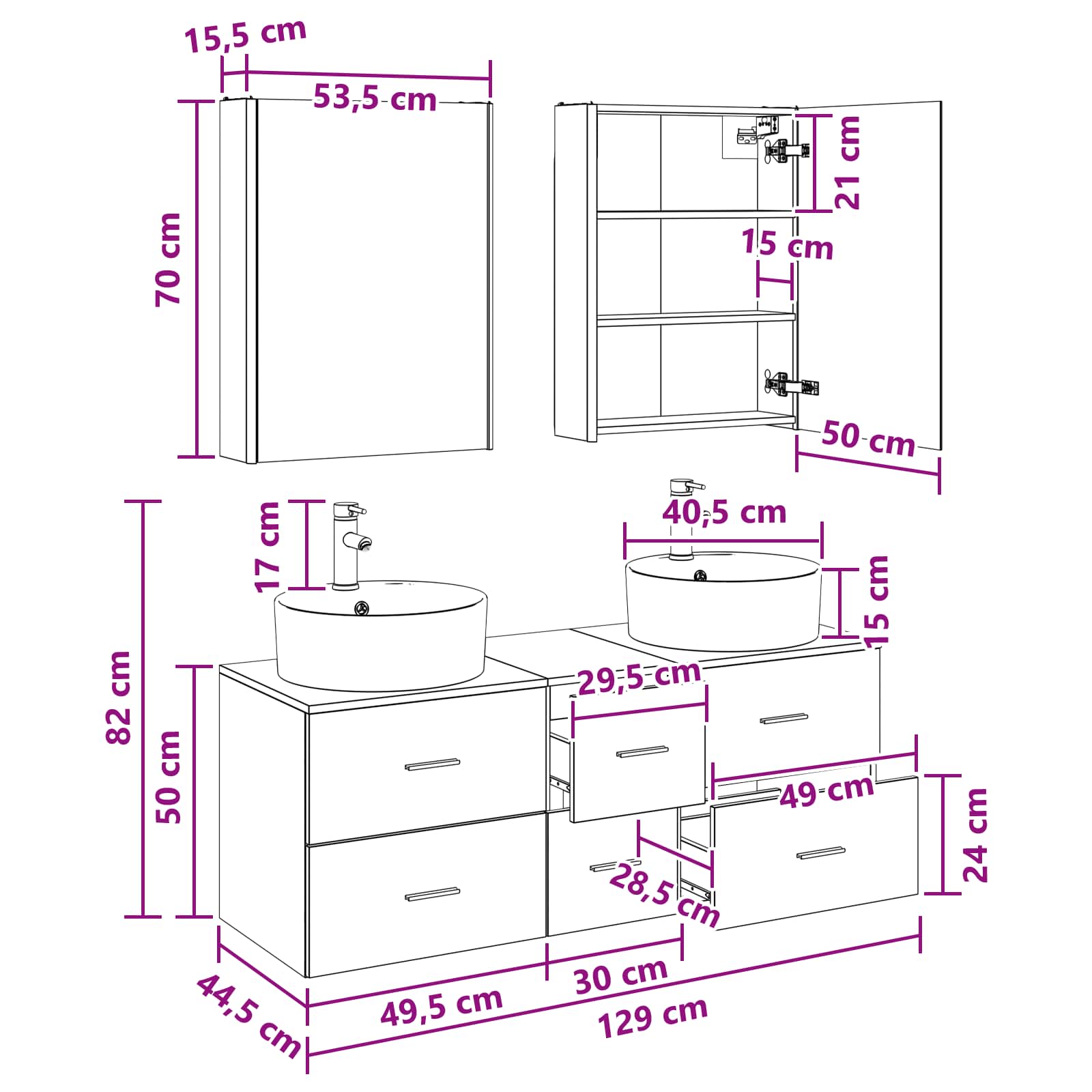 Set namještaja za kupaonicu 5 pcs Betonska siva