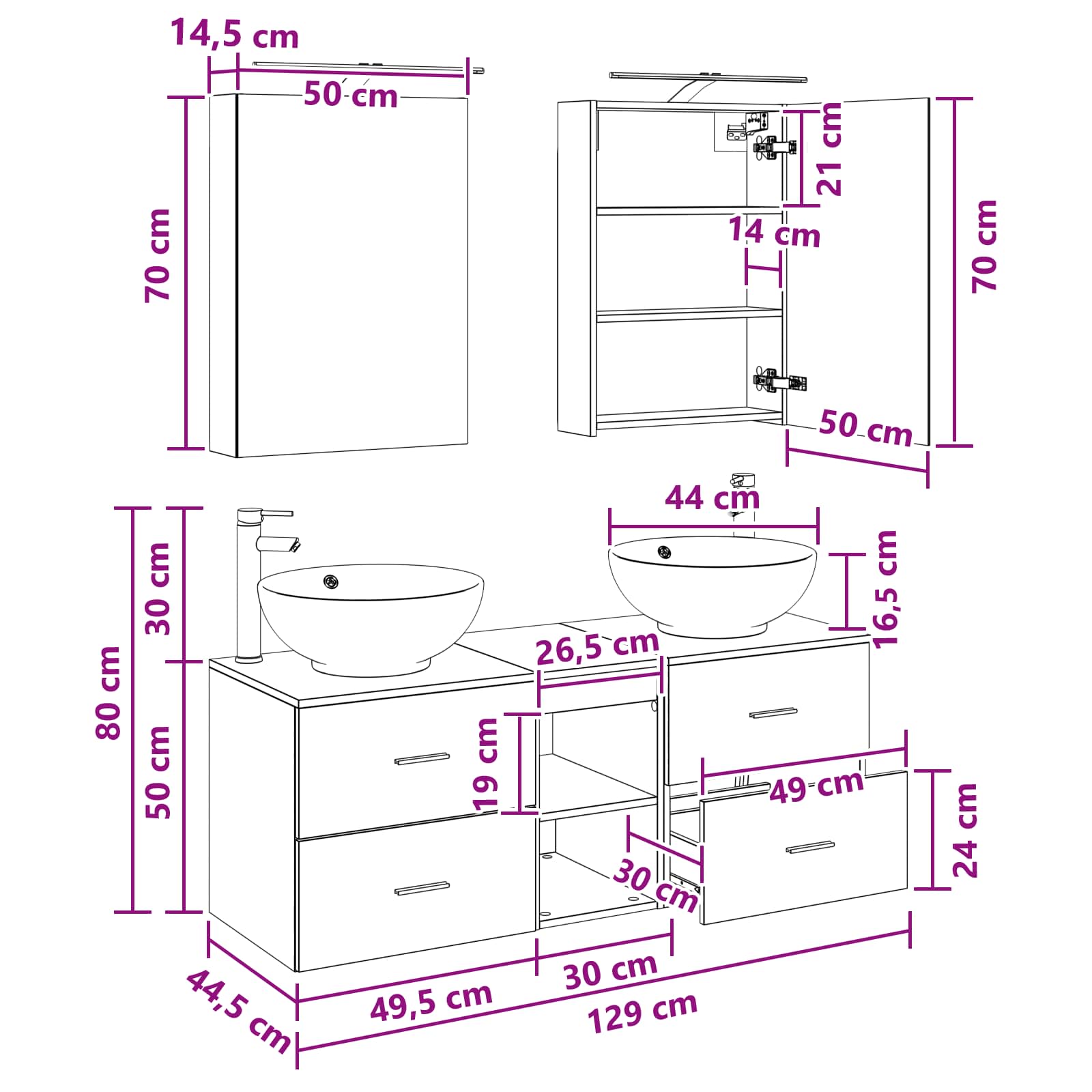 Set namještaja za kupaonicu 5 pcs Betonska siva