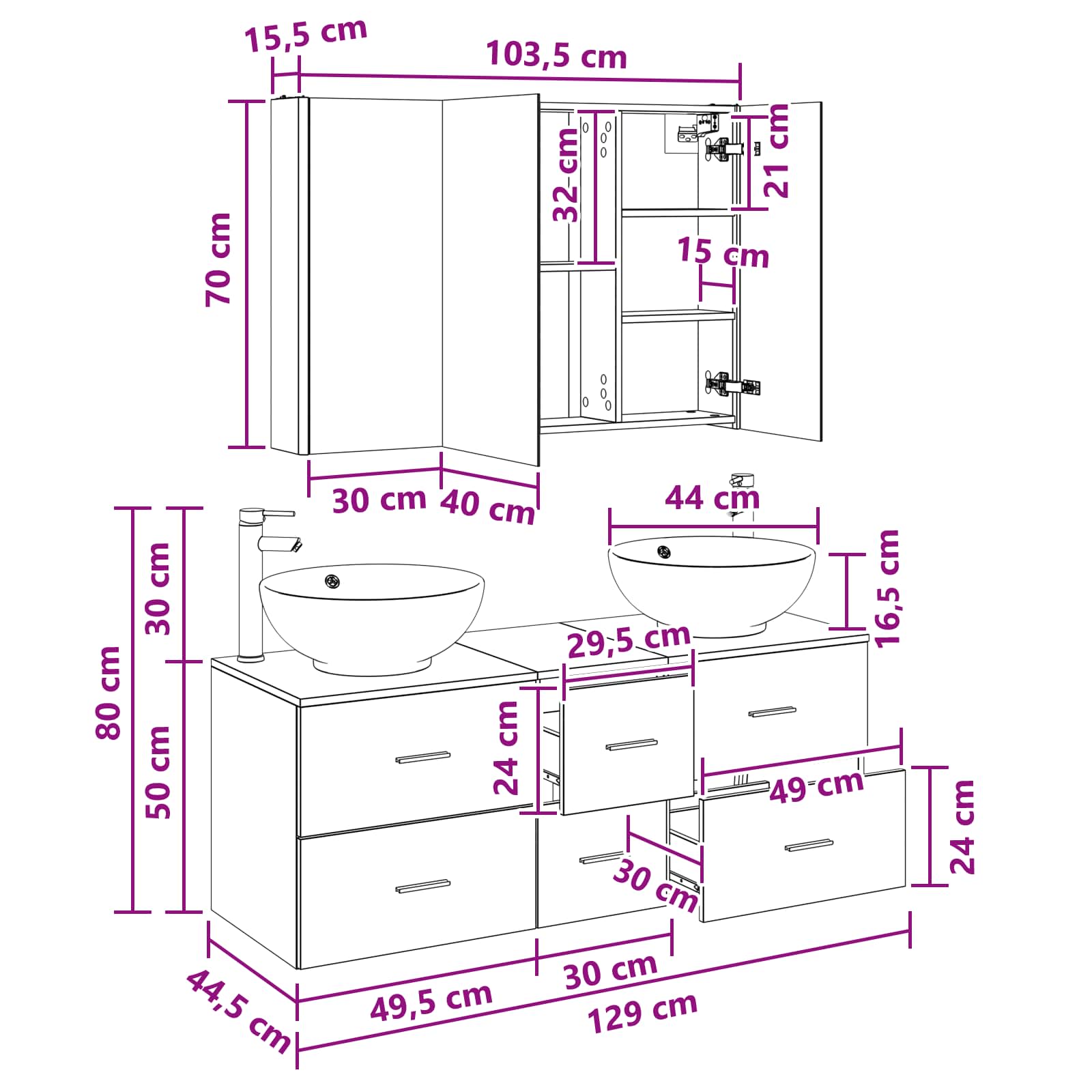 Set namještaja za kupaonicu 4 pcs Hrast sonoma