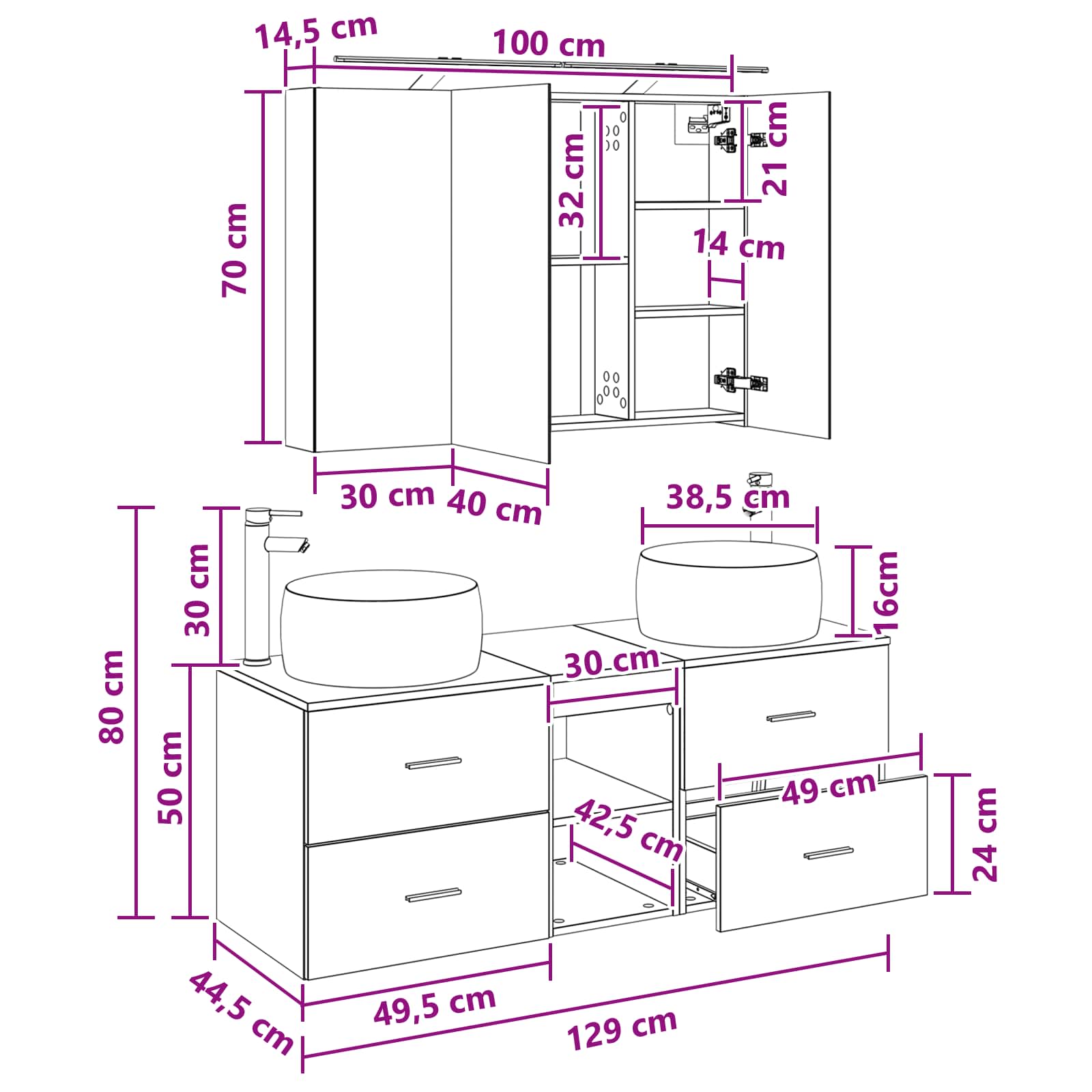 Set namještaja za kupaonicu 4 pcs Hrast sonoma