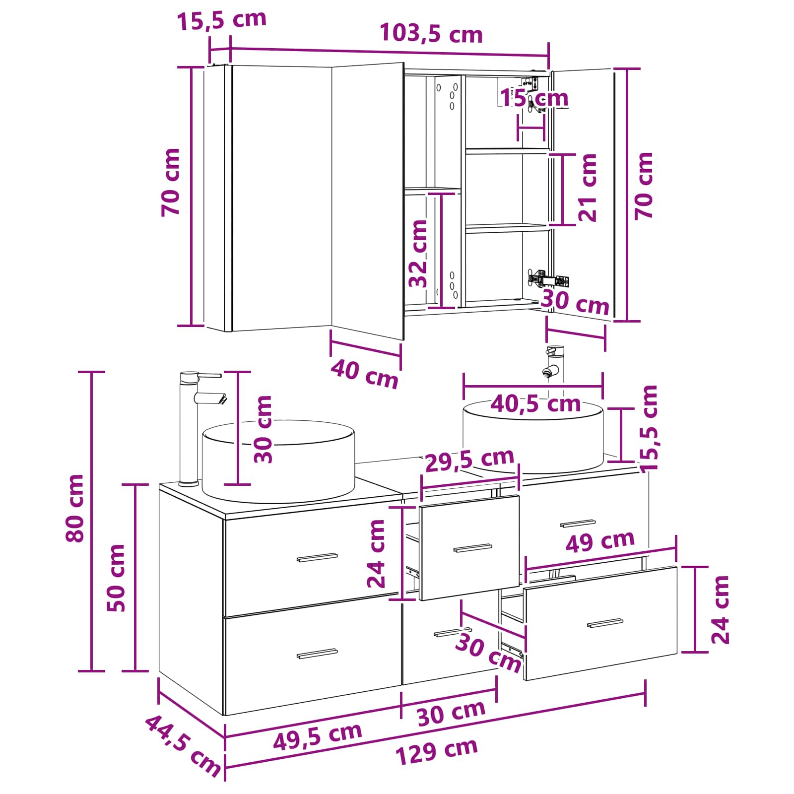 Set namještaja za kupaonicu 4 pcs Dimljeni hrast