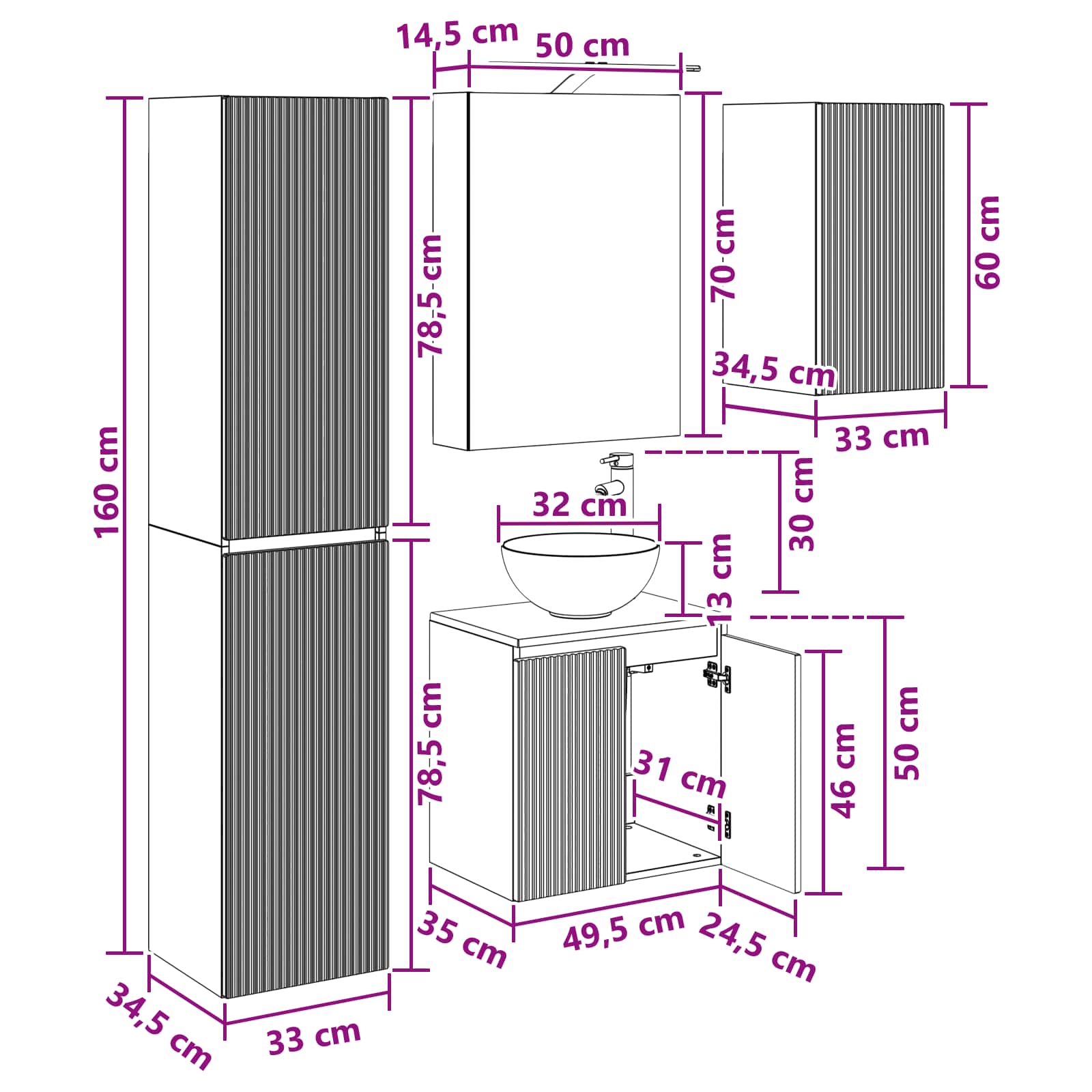 Set ormarića za kupaonicu 5 pcs Hrast sonoma 50 x 14,5 x 70 cm