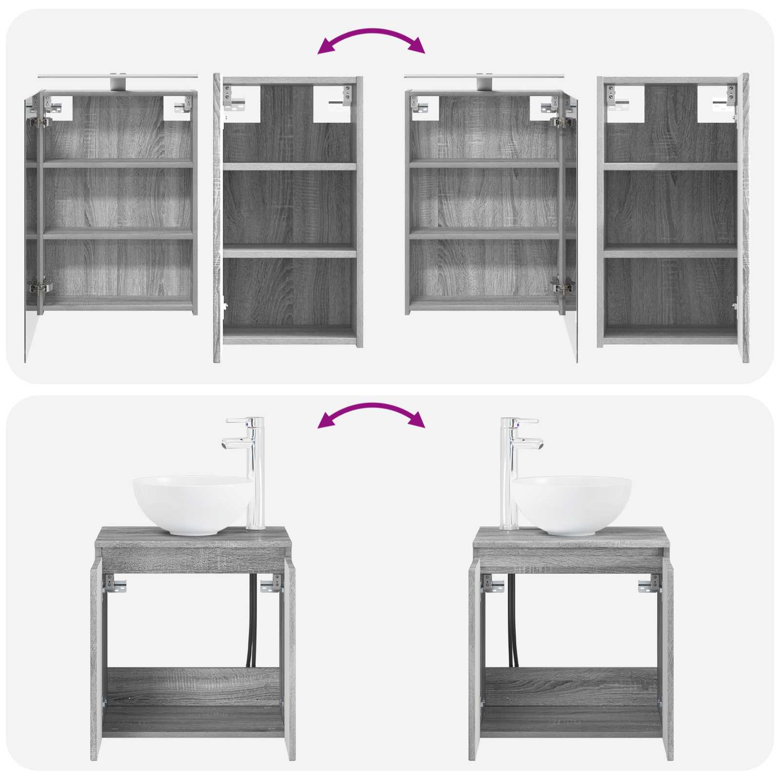 Set ormarića za kupaonicu 5 pcs Siva Sonoma 50 x 14,5 x 70 cm