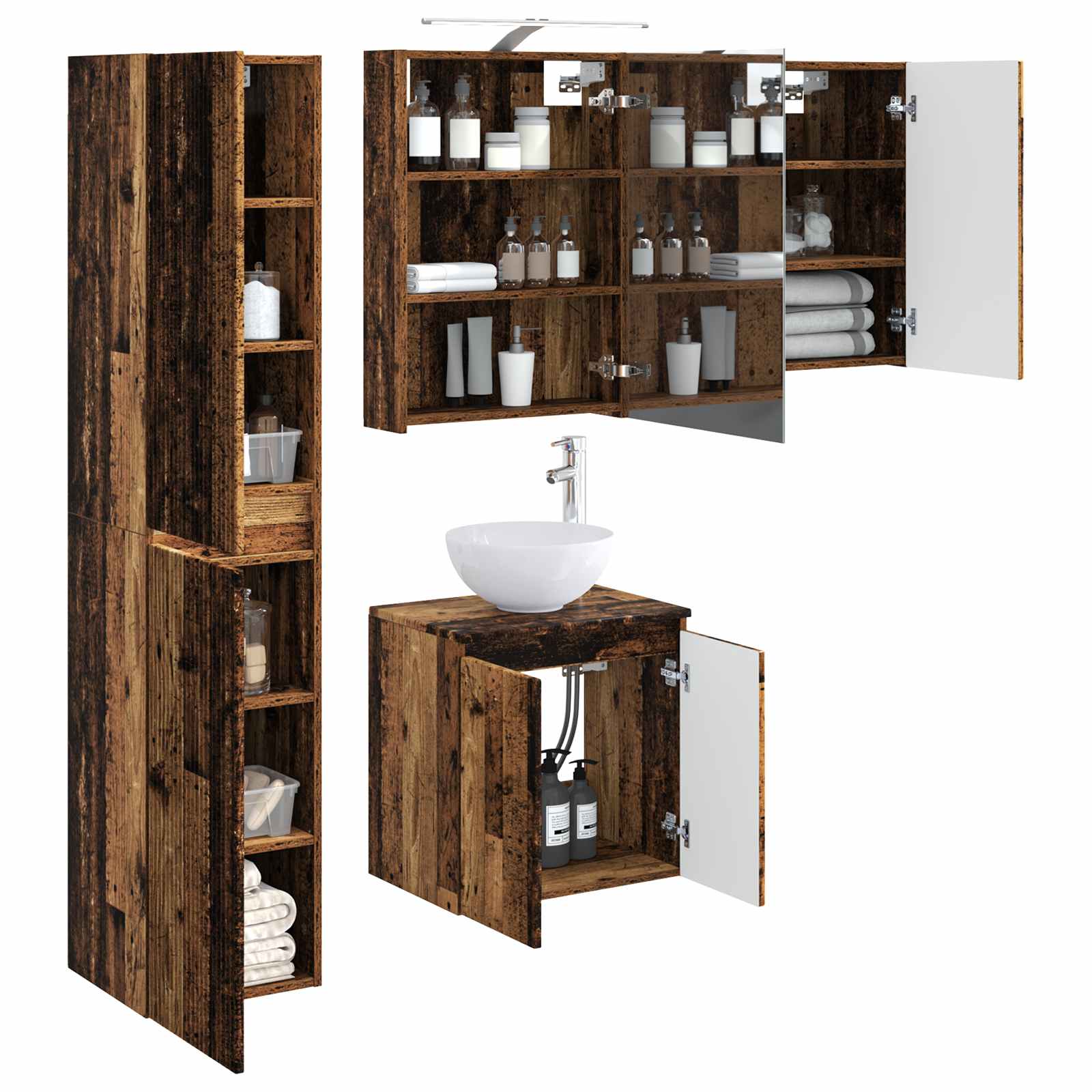 Set ormarića za kupaonicu 5 pcs Staro drvo 50 x 14,5 x 70 cm