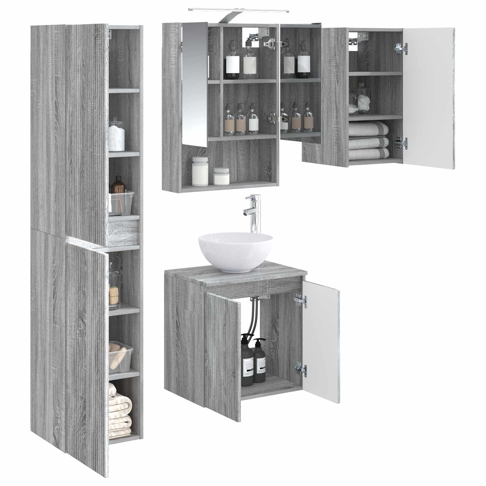 Set ormarića za kupaonicu 5 pcs Siva Sonoma 50 x 14,5 x 70 cm