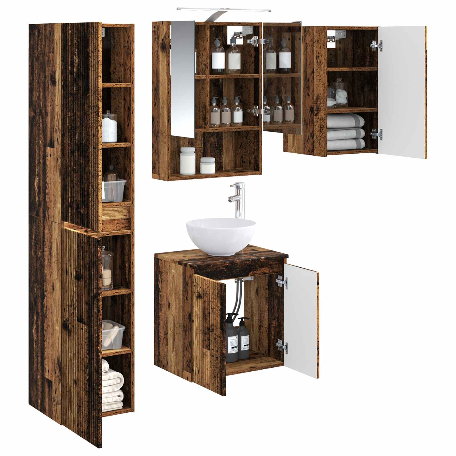 Set ormarića za kupaonicu 5 pcs Staro drvo 50 x 14,5 x 70 cm