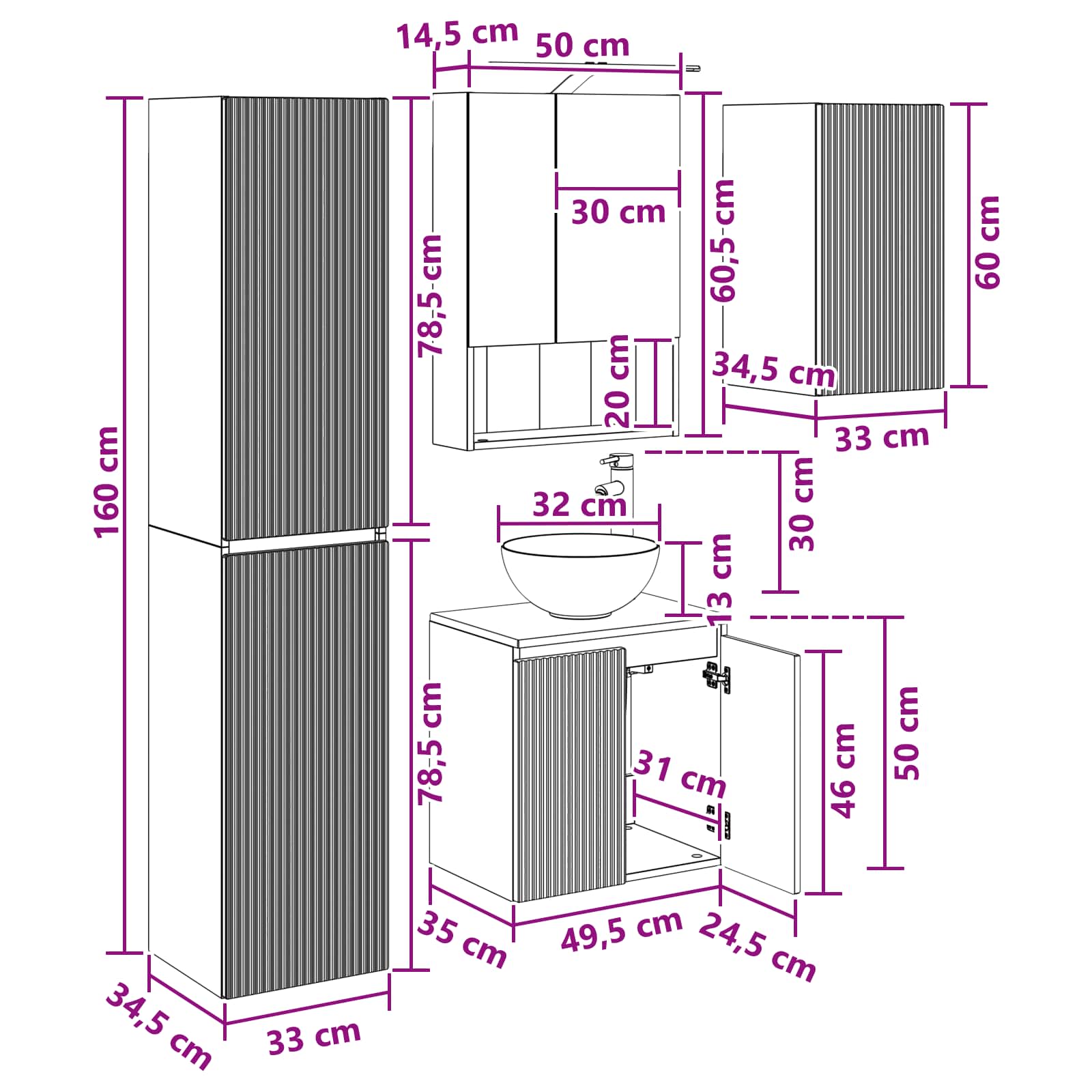 Set ormarića za kupaonicu 5 pcs Hrast artisan 50 x 14,5 x 70 cm