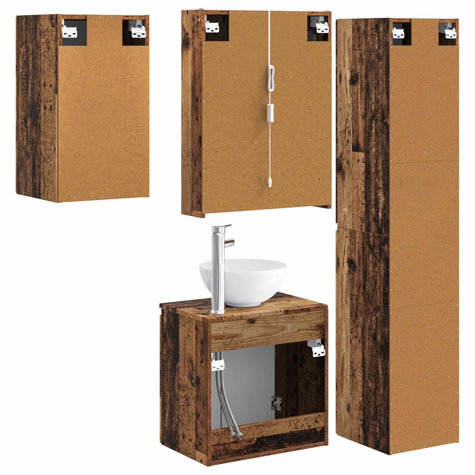 Set ormarića za kupaonicu 5 pcs Staro drvo 53 x 15,5 x 70 cm