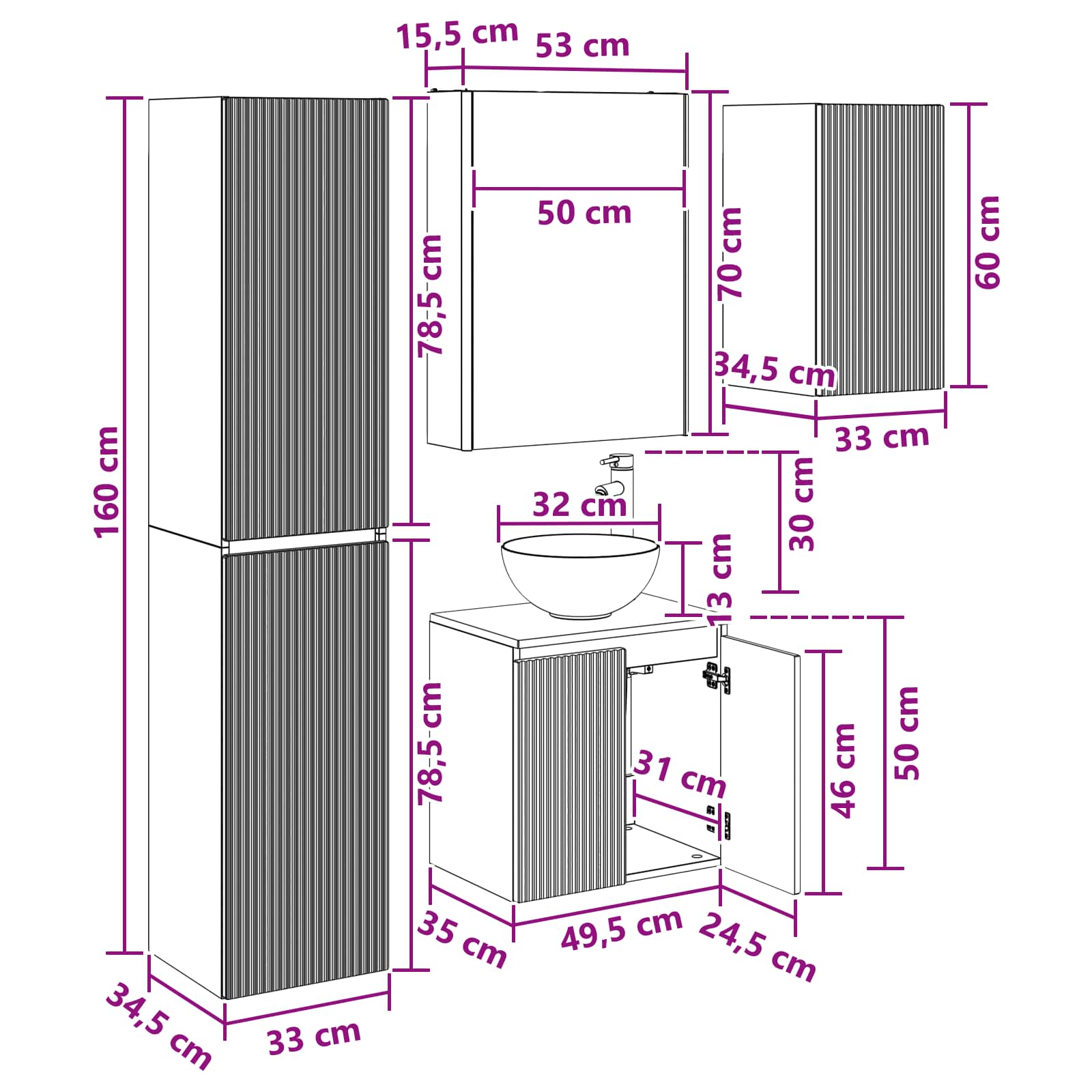 Set ormarića za kupaonicu 5 pcs Hrast artisan 53 x 15,5 x 70 cm