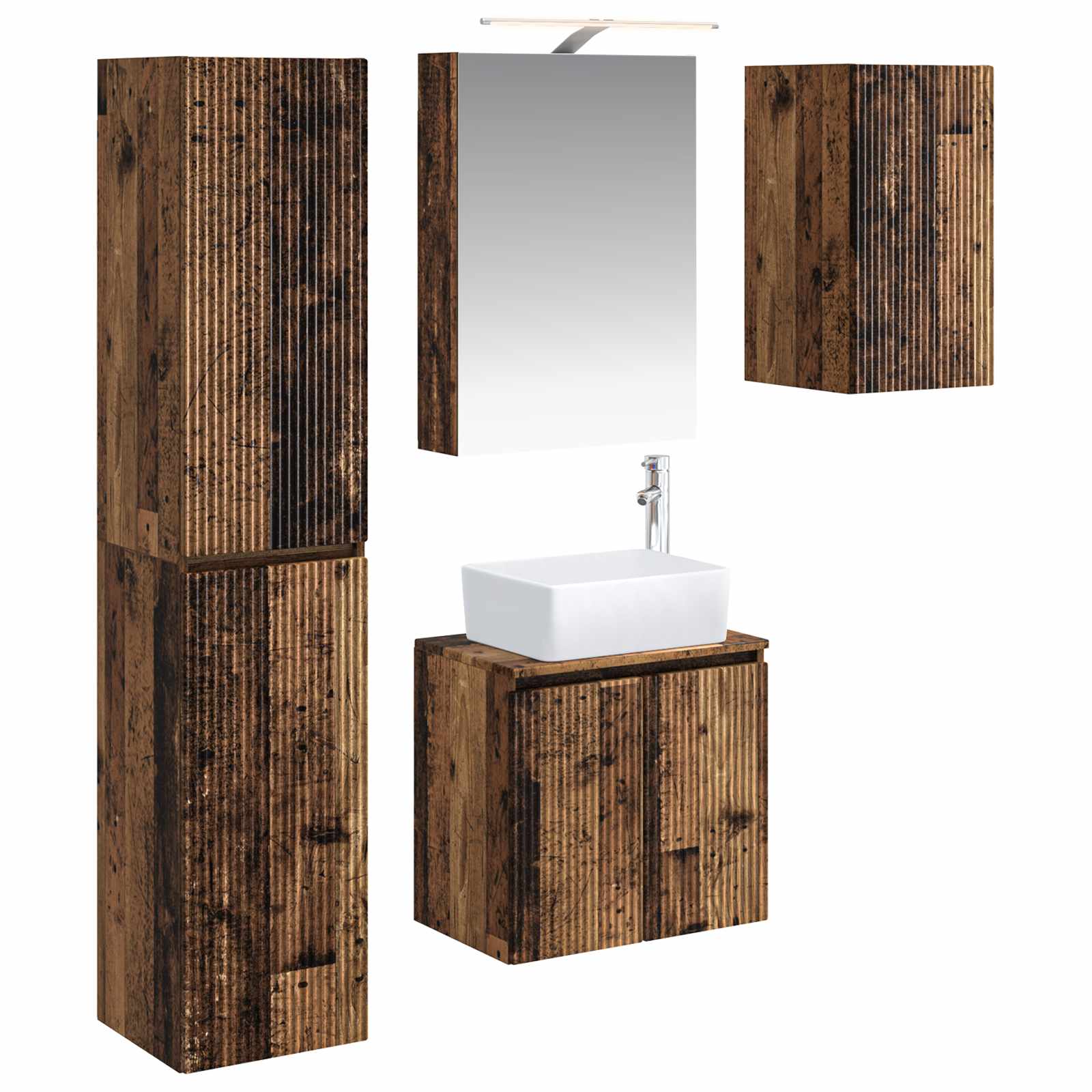 Set ormarića za kupaonicu 5 pcs Staro drvo 50 x 14,5 x 70 cm