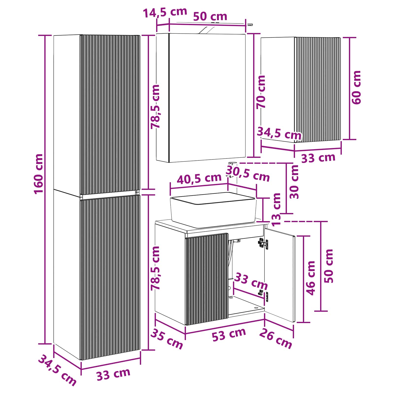 Set ormarića za kupaonicu 5 pcs Hrast artisan 50 x 14,5 x 70 cm