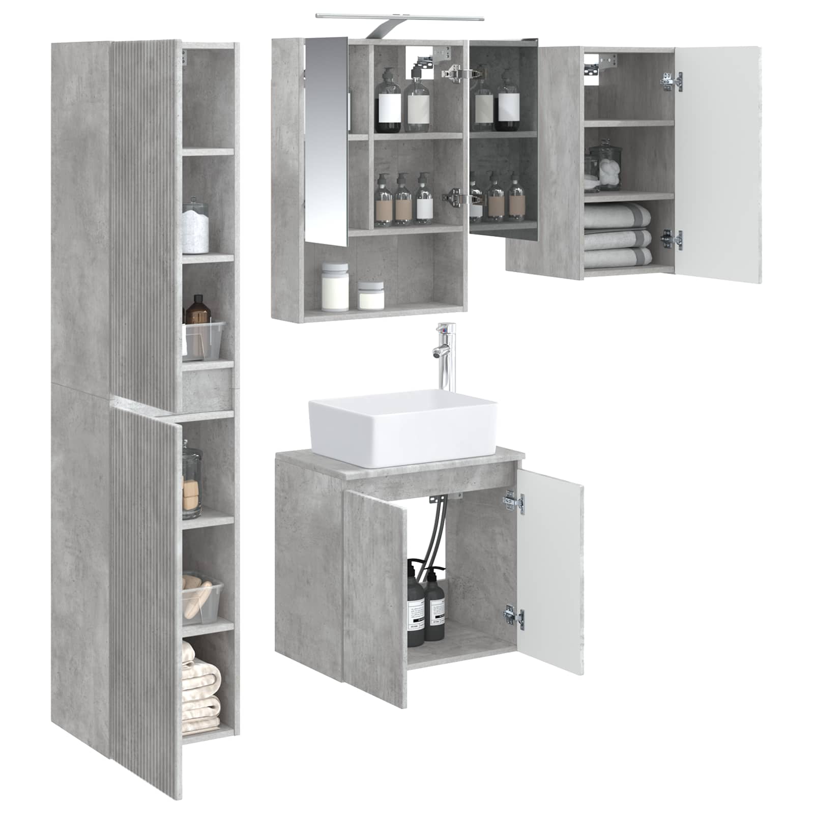 Set ormarića za kupaonicu 5 pcs Betonska siva 50 x 14,5 x 70 cm