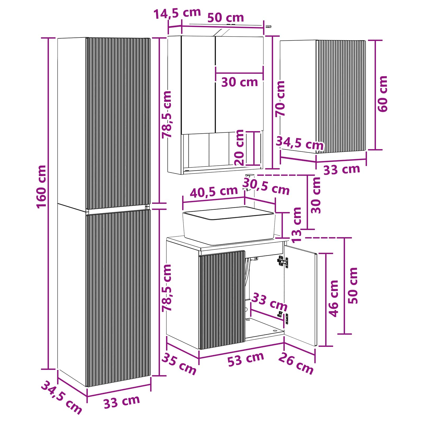Set ormarića za kupaonicu 5 pcs Betonska siva 50 x 14,5 x 70 cm