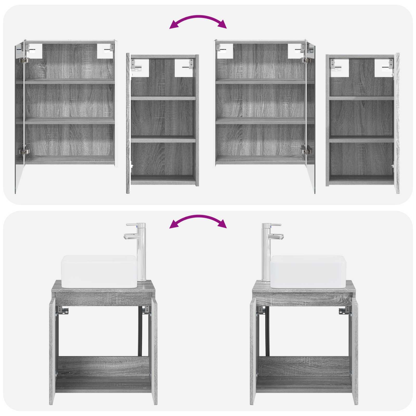 Set ormarića za kupaonicu 5 pcs Siva Sonoma 53 x 15,5 x 70 cm