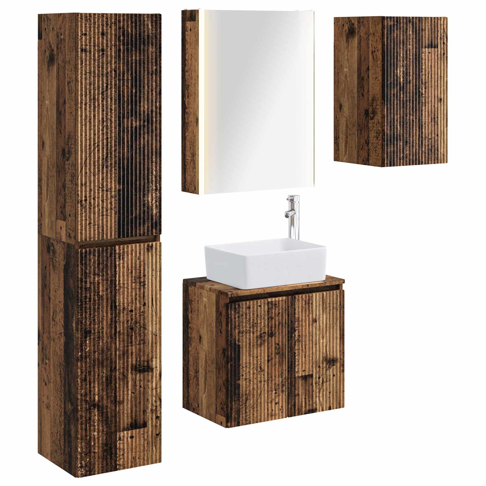 Set ormarića za kupaonicu 5 pcs Staro drvo 53 x 15,5 x 70 cm