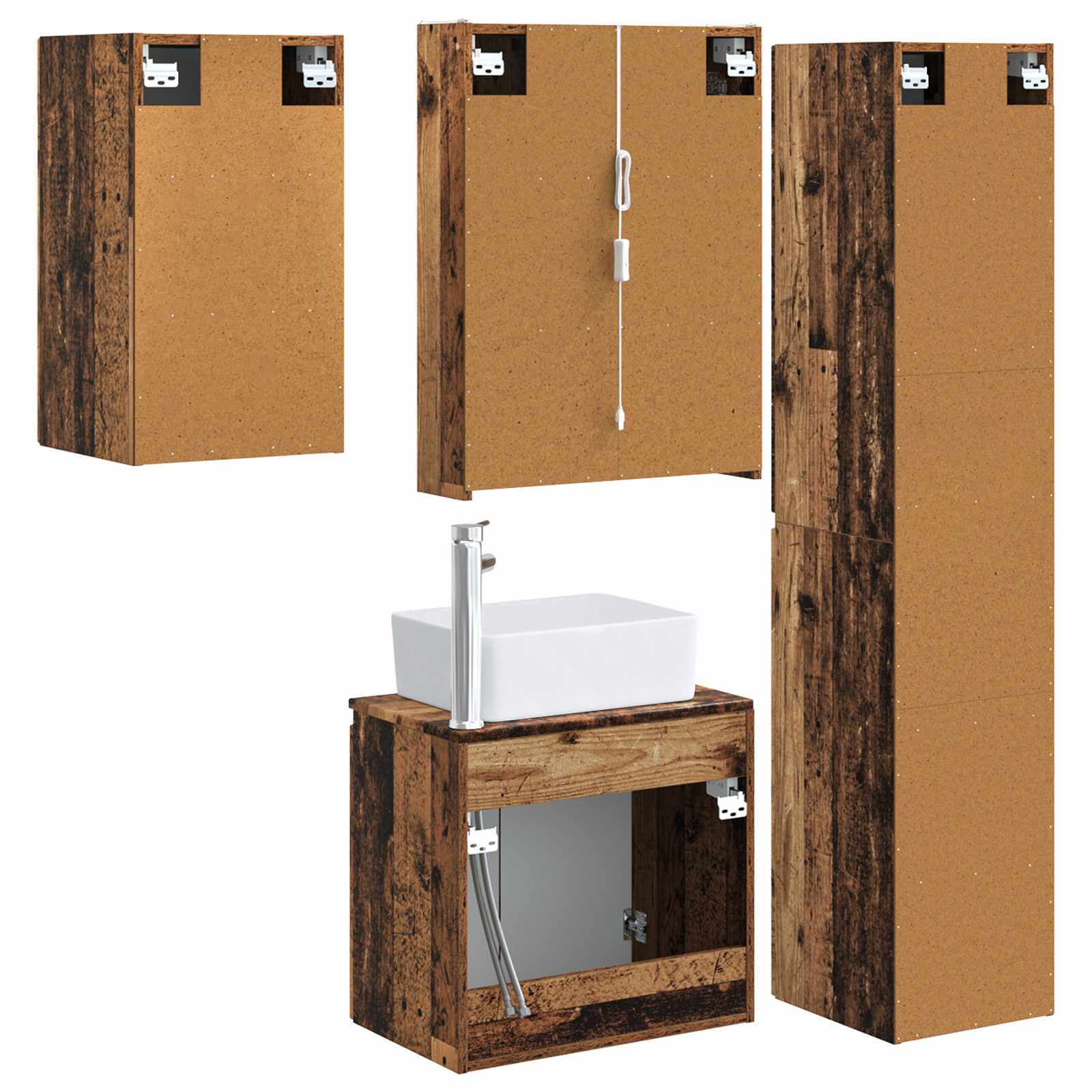 Set ormarića za kupaonicu 5 pcs Staro drvo 53 x 15,5 x 70 cm