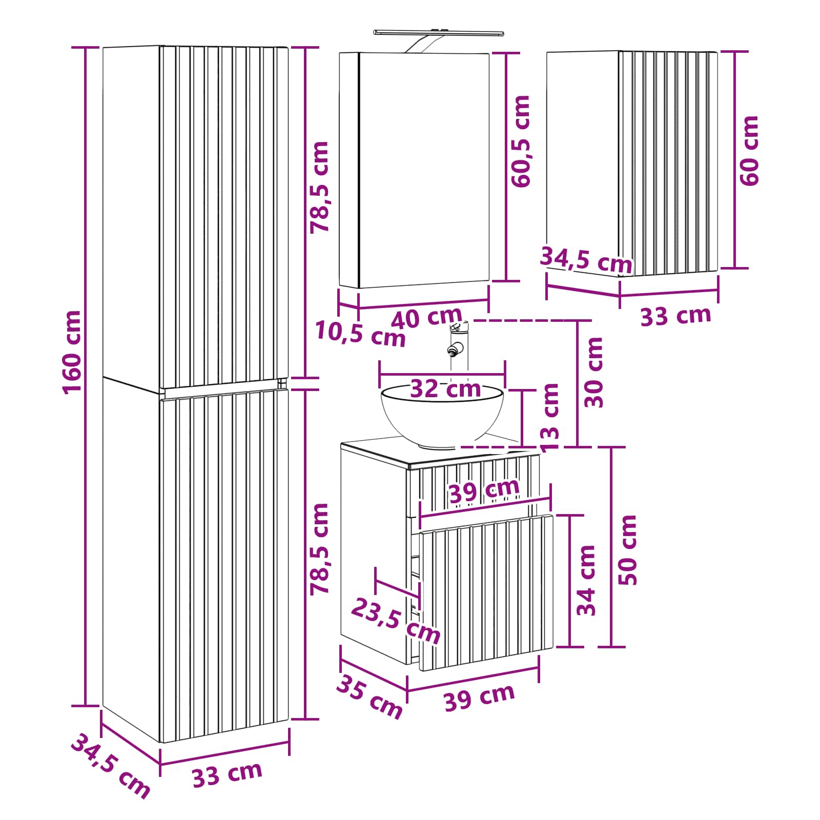 Set ormarića za kupaonicu 5 pcs Bijela 40 x 10,5 x 60,5 cm