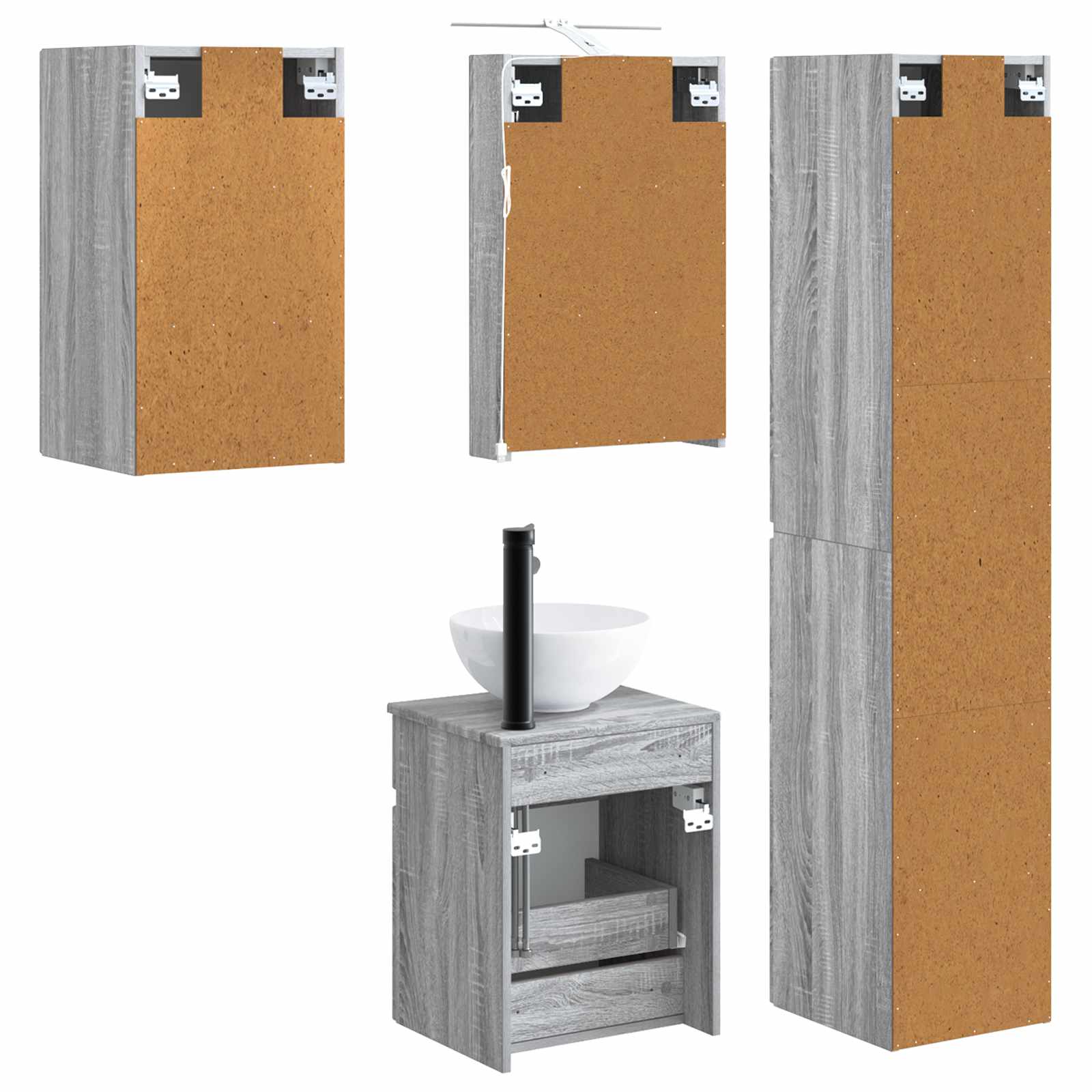 Set ormarića za kupaonicu 5 pcs Siva Sonoma 40 x 10,5 x 60,5 cm