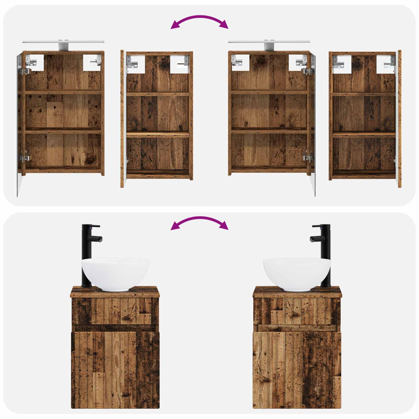 Set ormarića za kupaonicu 5 pcs Staro drvo 40 x 10,5 x 60,5 cm