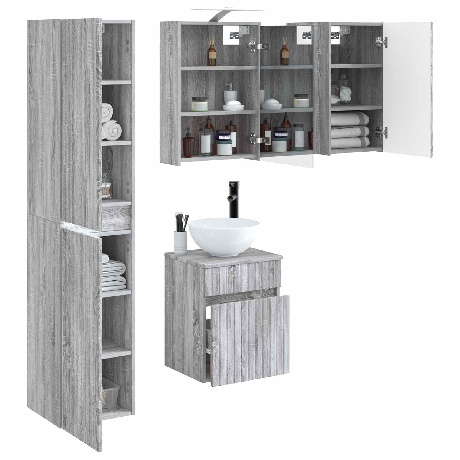 Set ormarića za kupaonicu 5 pcs Siva Sonoma 43 x 16 x 62,5 cm