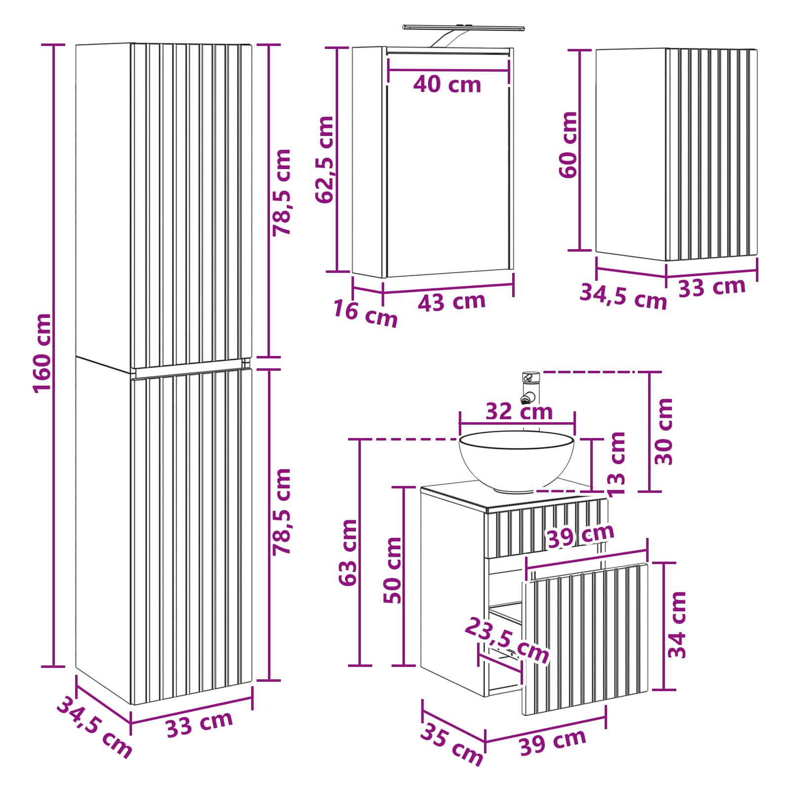 Set ormarića za kupaonicu 5 pcs Staro drvo 43 x 16 x 62,5 cm