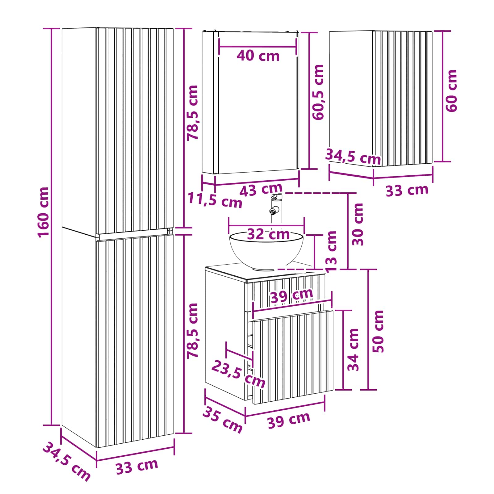 Set ormarića za kupaonicu 5 pcs Siva Sonoma 43 x 11,5 x 60,5 cm