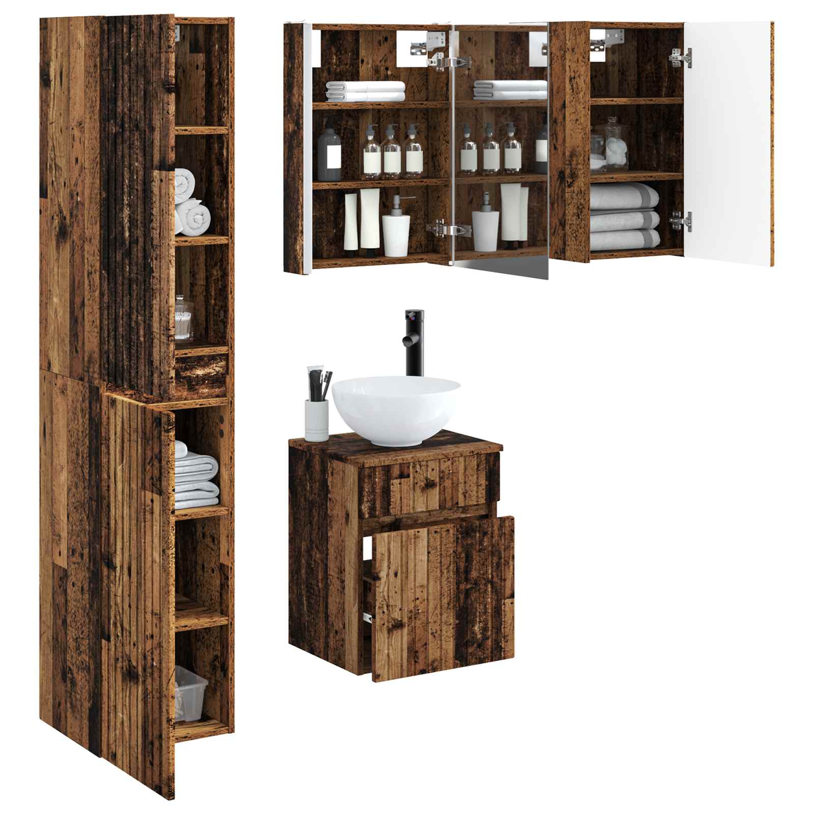 Set ormarića za kupaonicu 5 pcs Staro drvo 43 x 11,5 x 60,5 cm