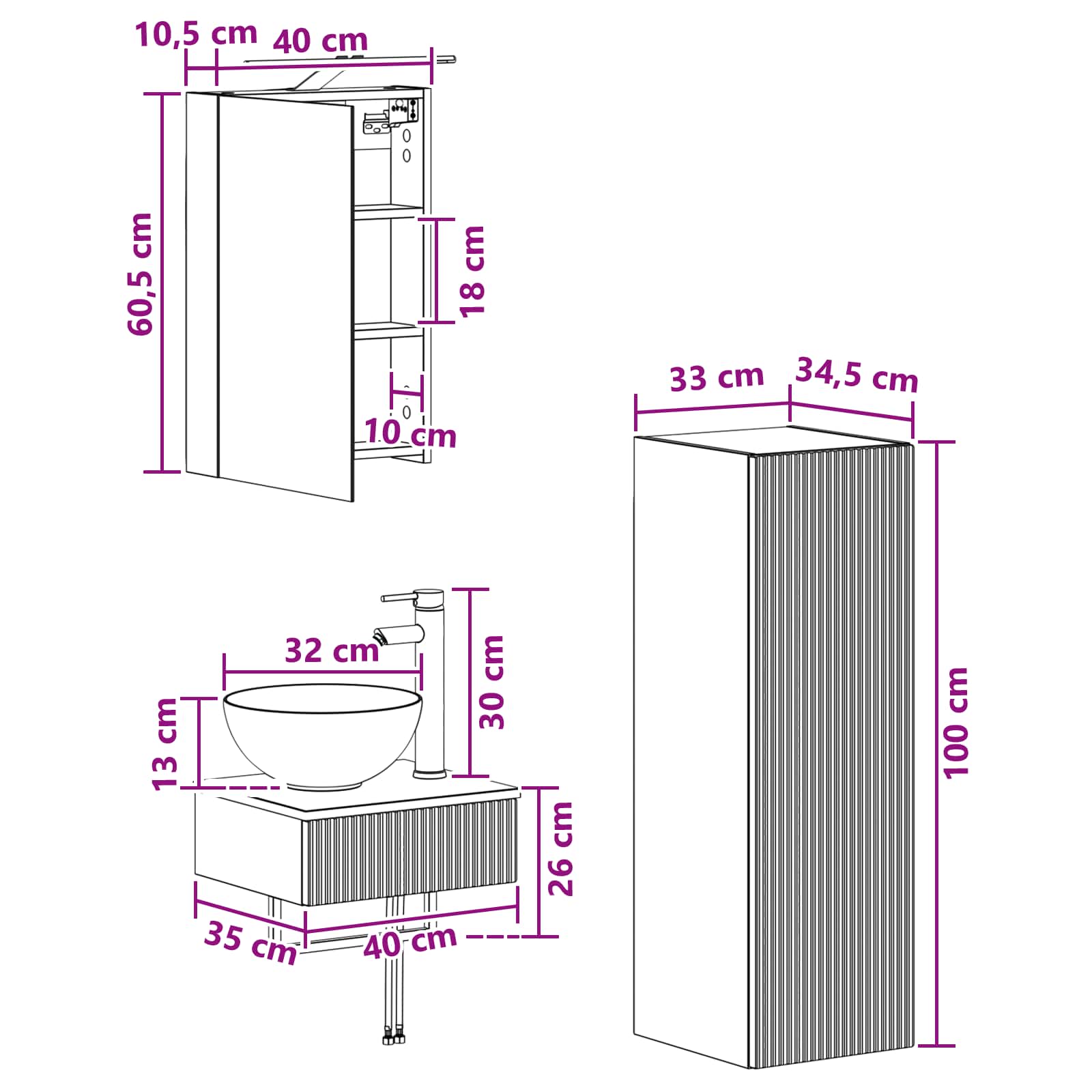 Set ormarića za kupaonicu 4 pcs Betonska siva