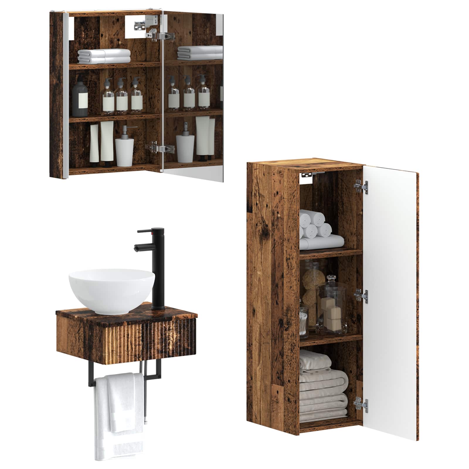 Set ormarića za kupaonicu 4 pcs Staro drvo 43 x 11,5 x 60,5 cm