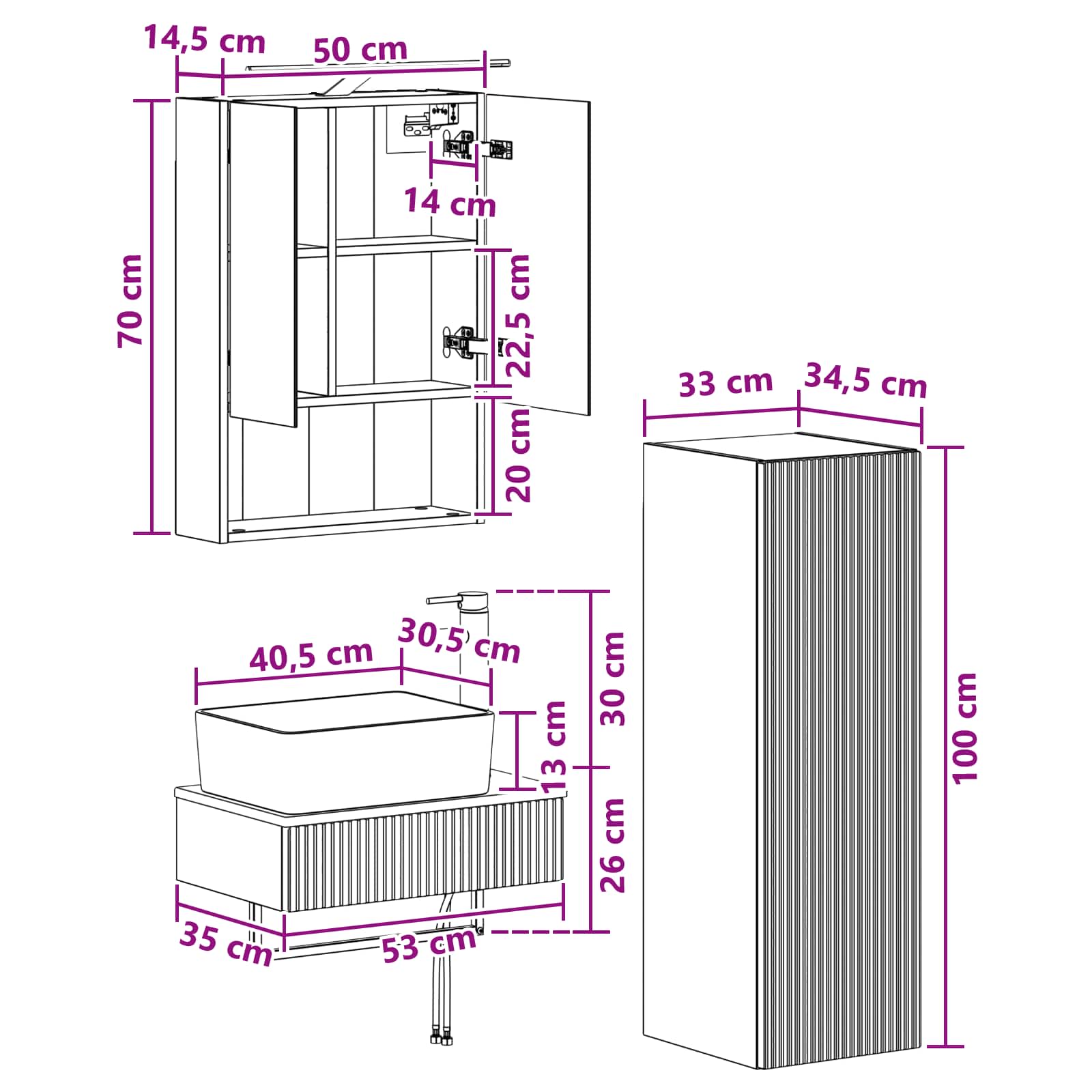 Set ormarića za kupaonicu 4 pcs Bijela 50 x 14,5 x 70 cm