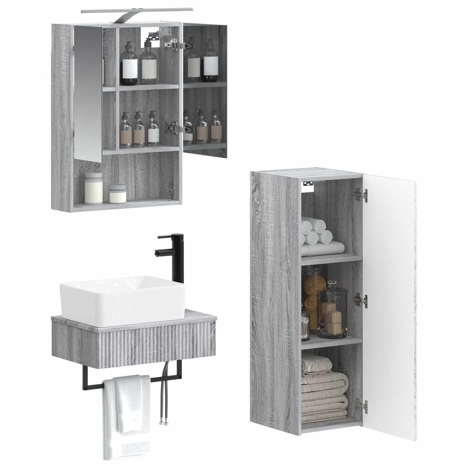 Set ormarića za kupaonicu 4 pcs Siva Sonoma 50 x 14,5 x 70 cm