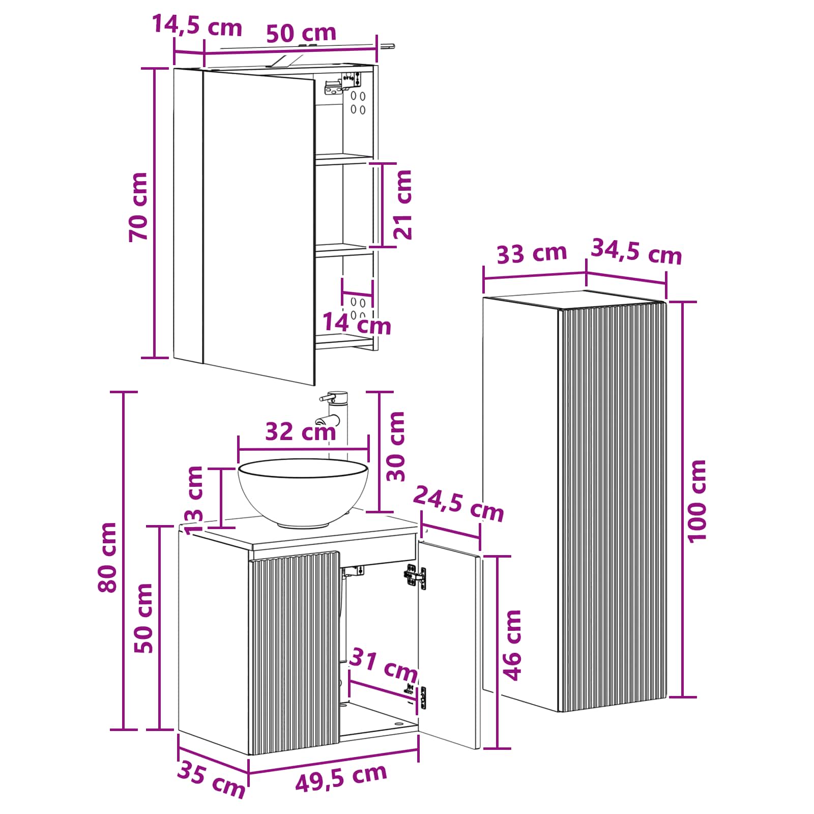 Set namještaja za kupaonicu 4 pcs Dimljeni hrast