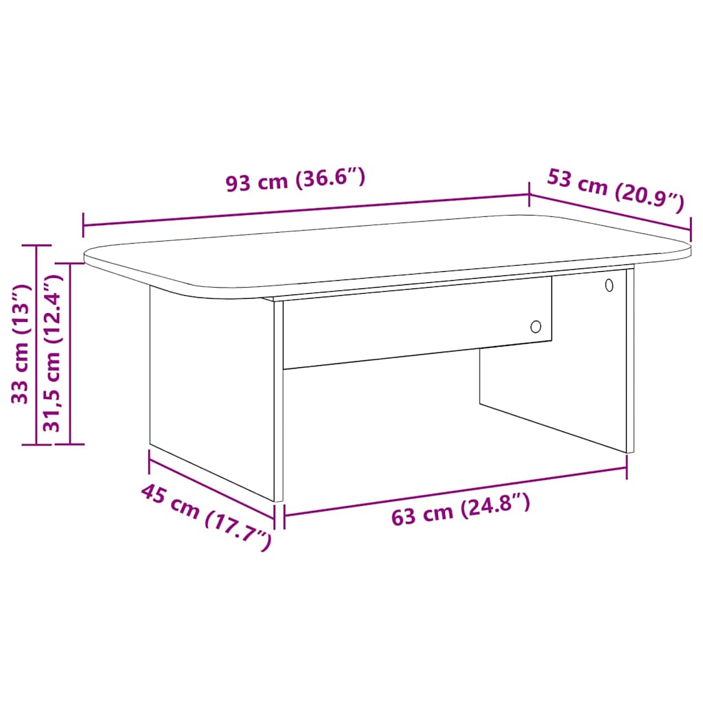 Kava Stol Betonski sivi 93 x 53 x 33 cm Konstruirano drvo