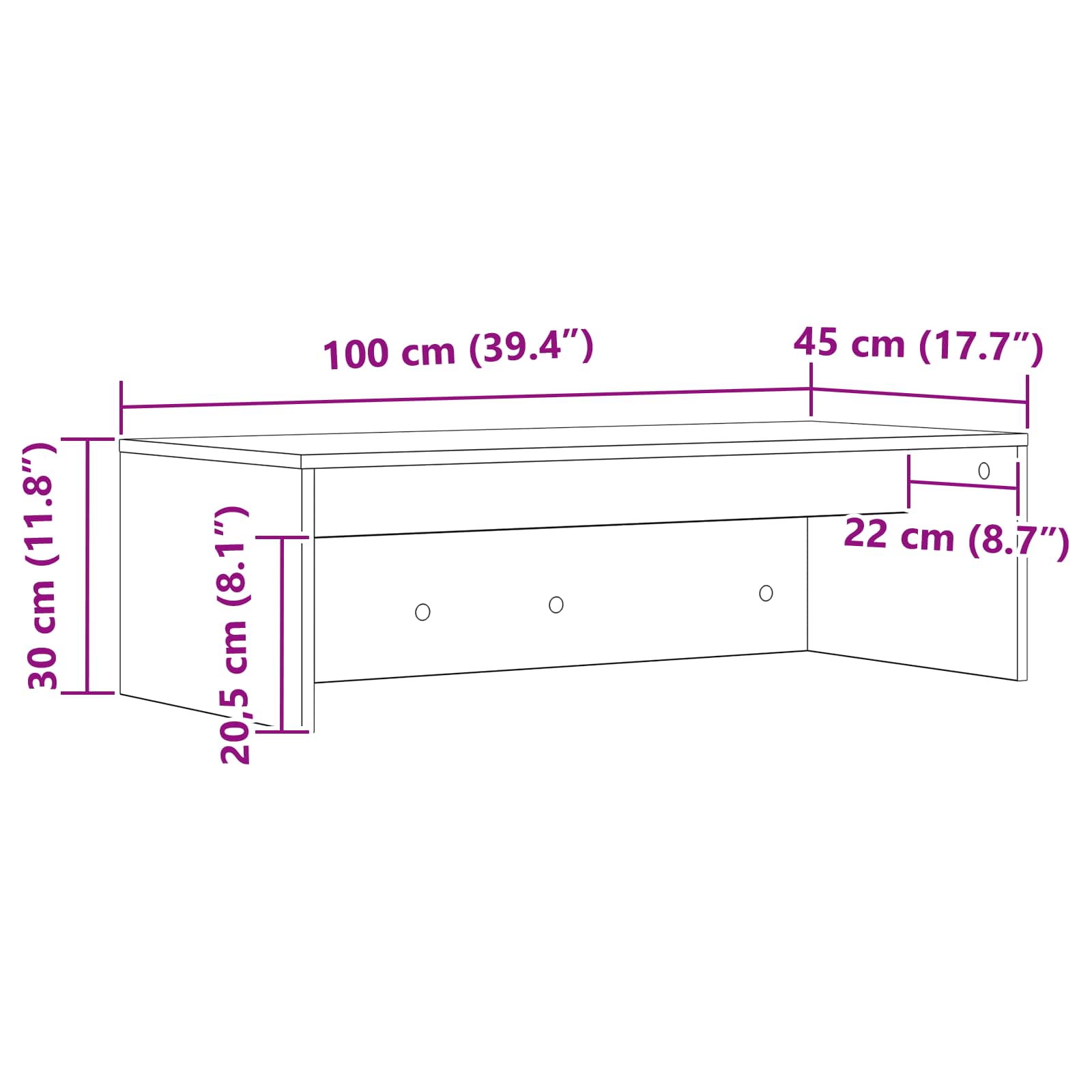 Stol za zid Zidne Bijelo 100 x 45 x 30 cm Konstruirano drvo