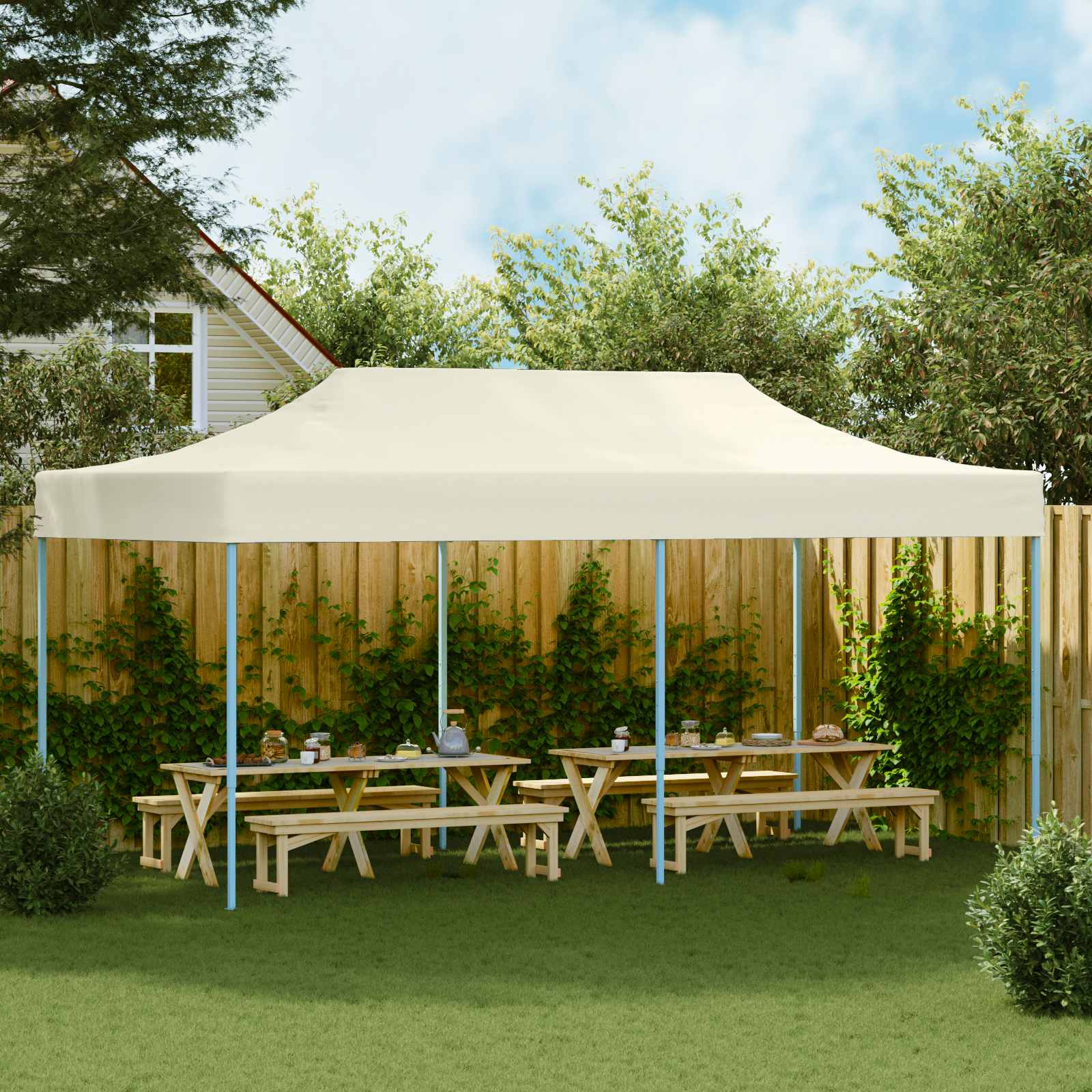 Šator za zabave Krema 291 x 580 x 315 cm Oxford tkanina