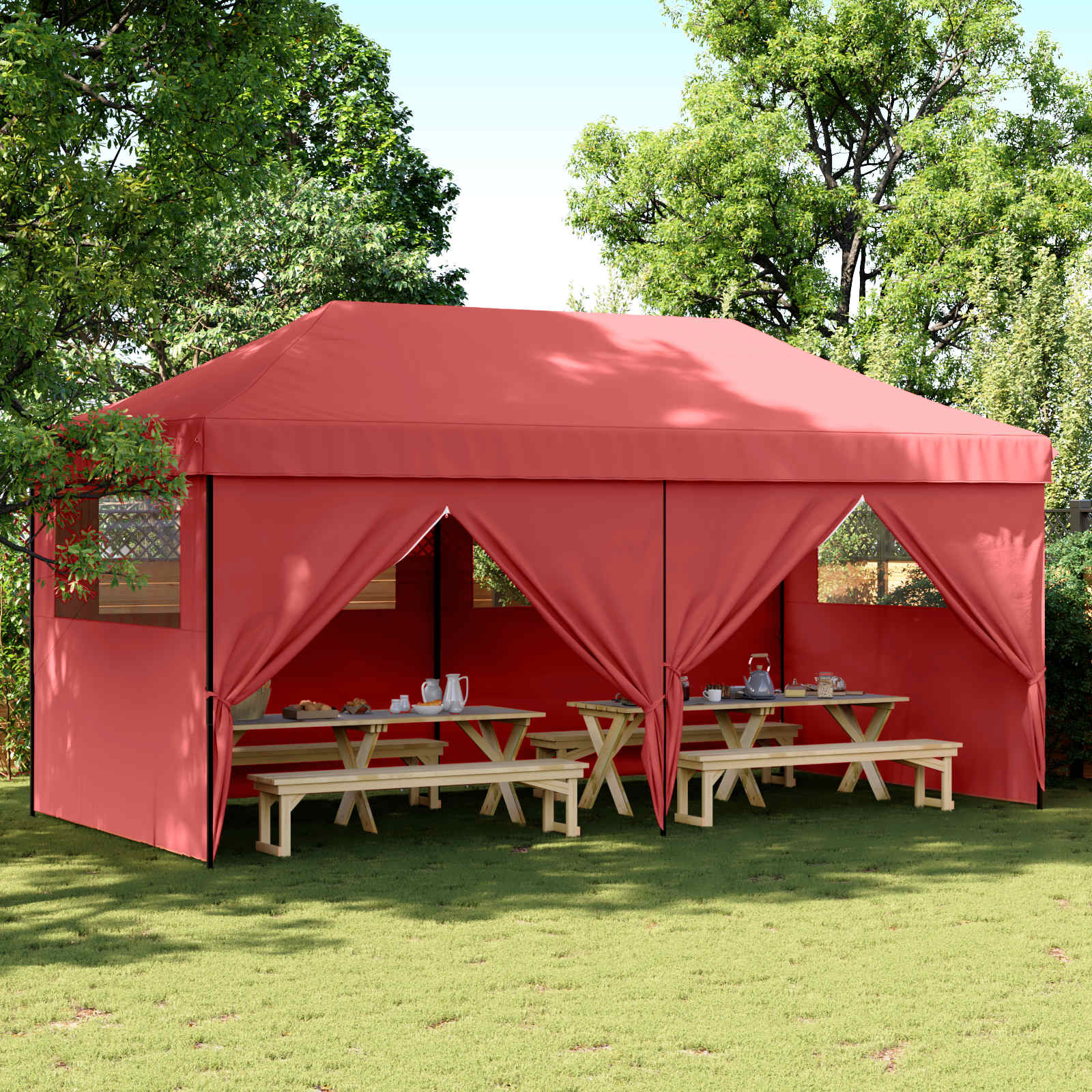 Šator za zabave Tamno crvena 292 x 580 x 315 cm Oxford tkanina
