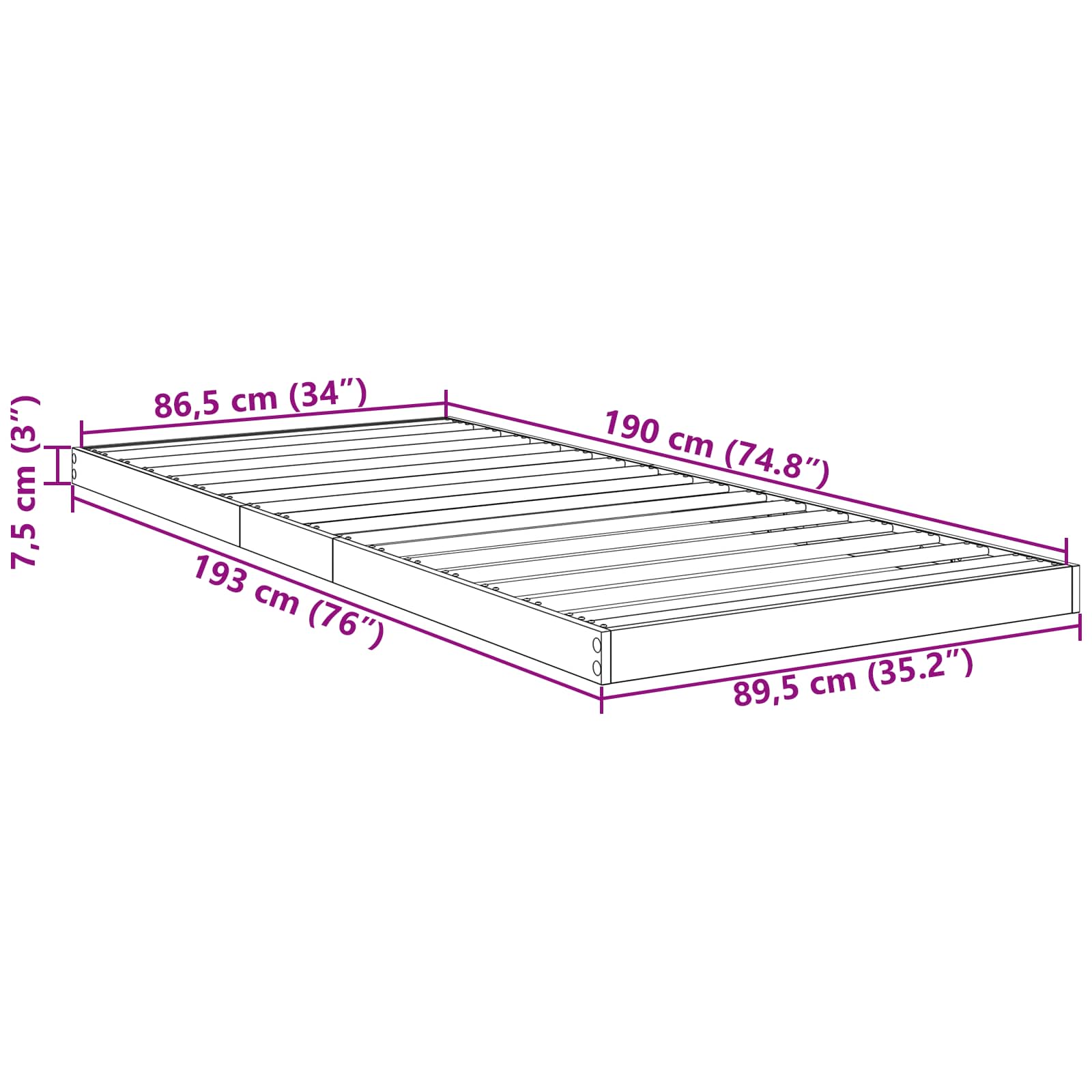 Krevet s daskama Betonski sivi 90 x 190 cm Konstruirano drvo