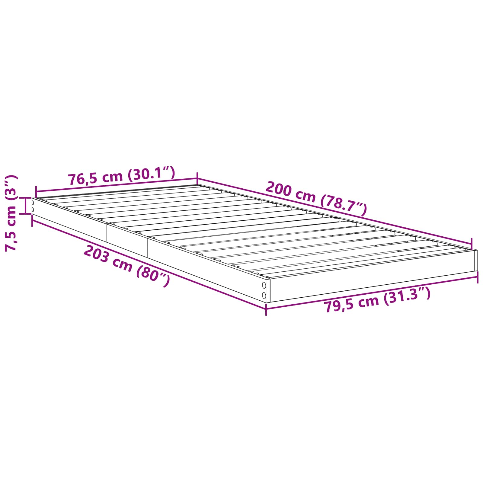 Krevet s daskama Dimljeni hrast 80 x 200 cm Konstruirano drvo