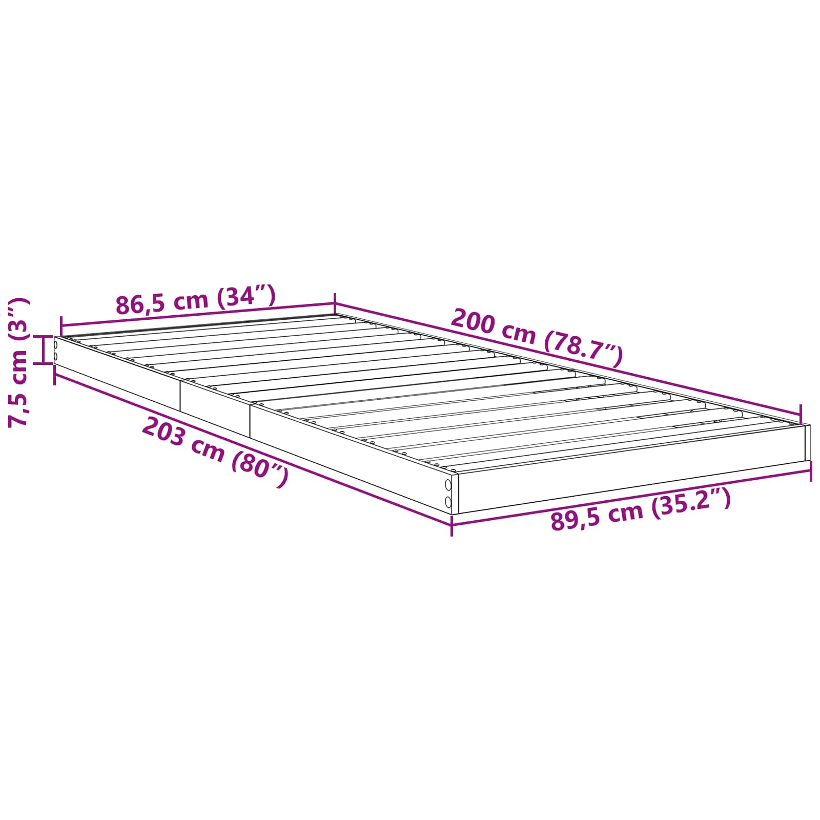 Krevet s daskama Crni hrast 90 x 200 cm Konstruirano drvo