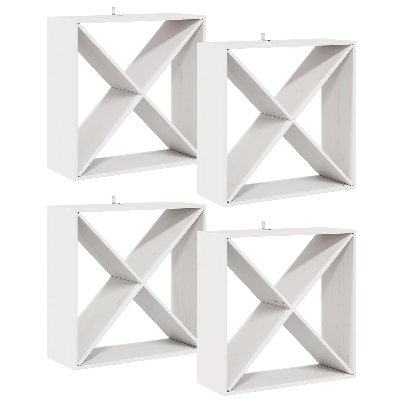 Stalak za vino 4 pcs Bijelo 62 x 25 x 62 cm Čvrsto borovo drvo